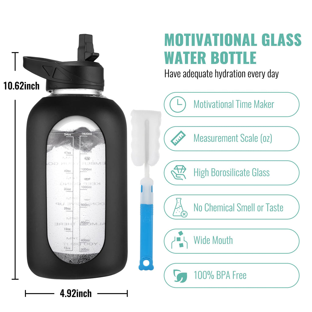 40 oz Glass Water Bottle with Straw and Handle