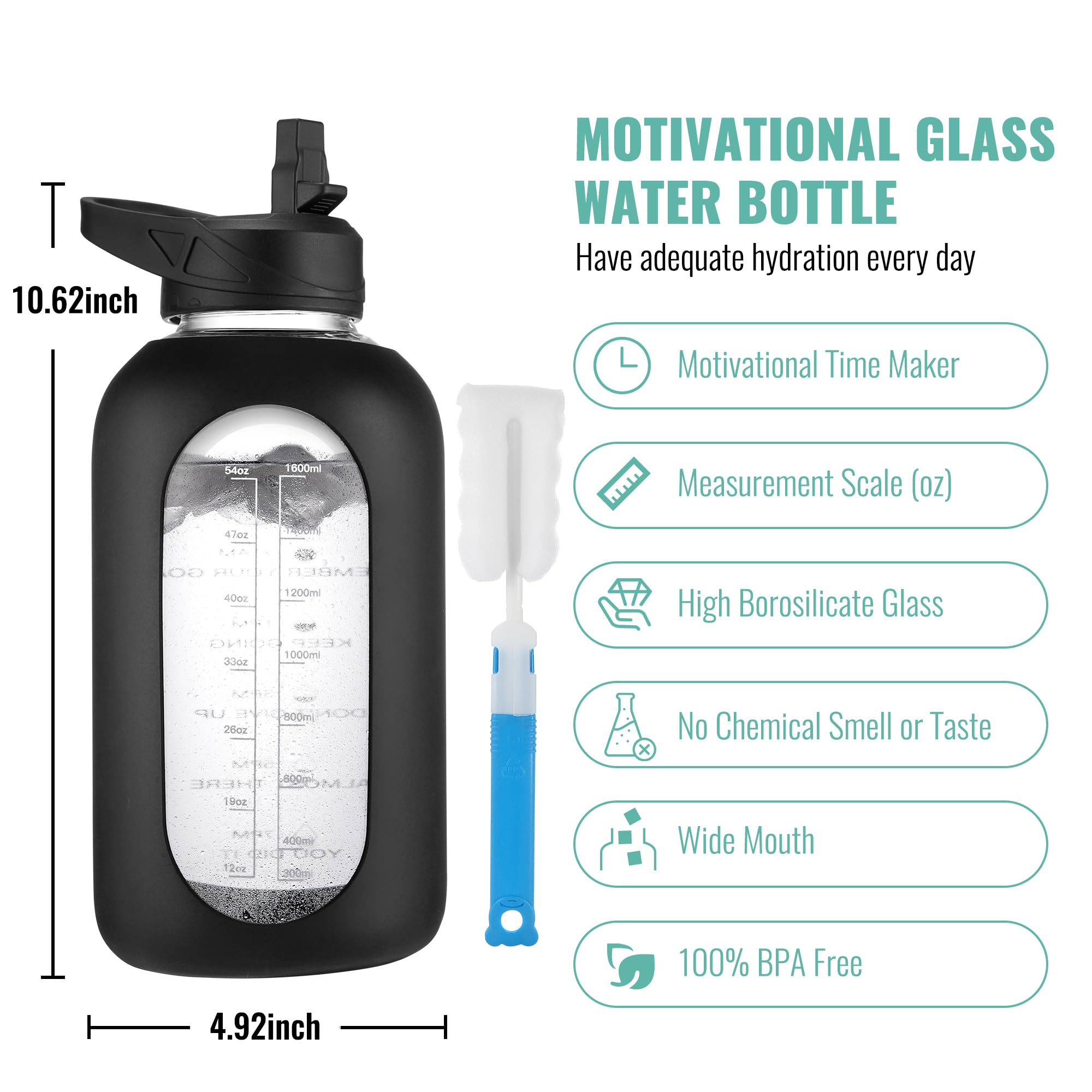 40 oz Glass Water Bottle with Straw and Handle