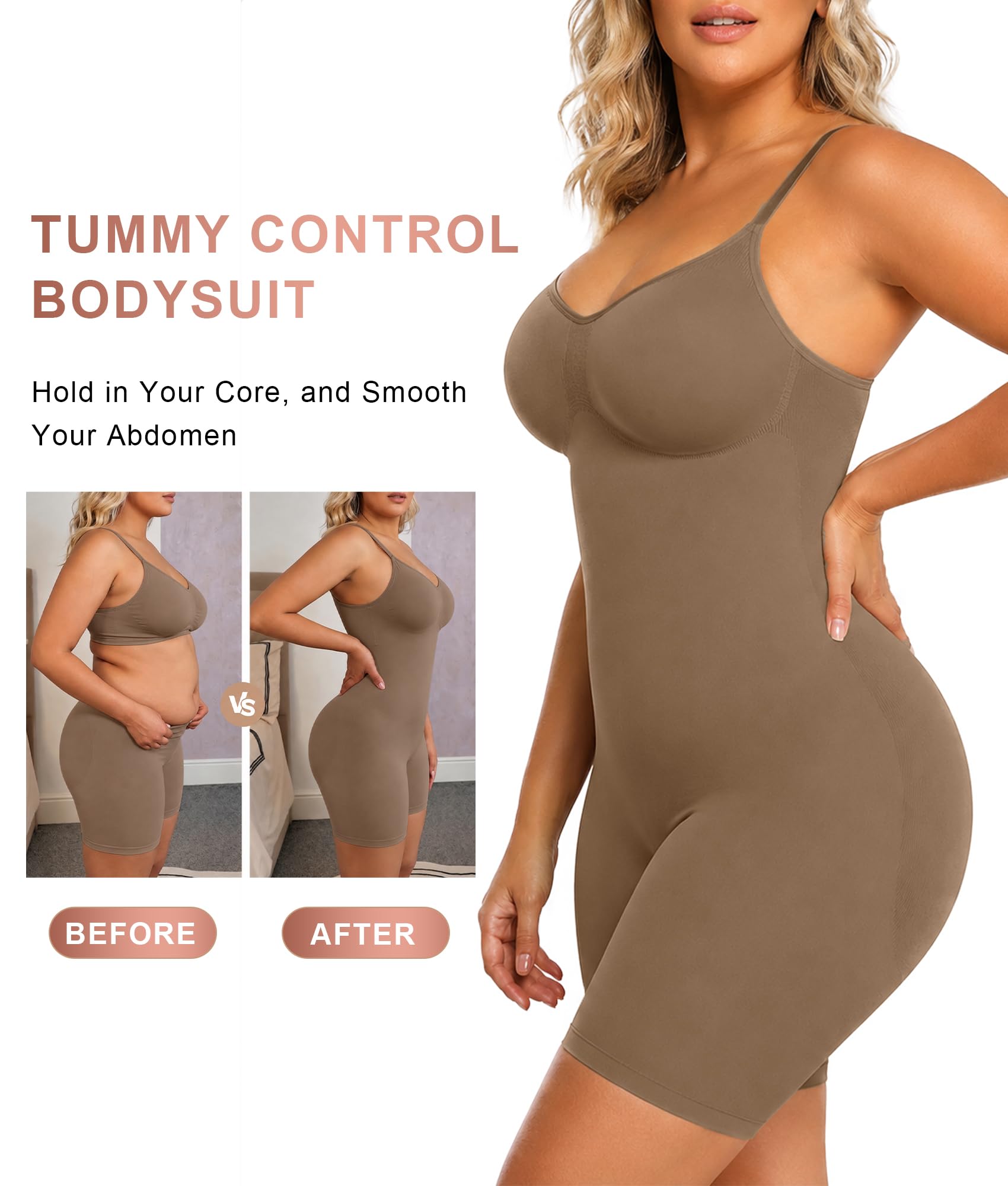 Women Tummy Control Bodysuit Mid Thigh Body Shaper Shorts for a Lifted Look