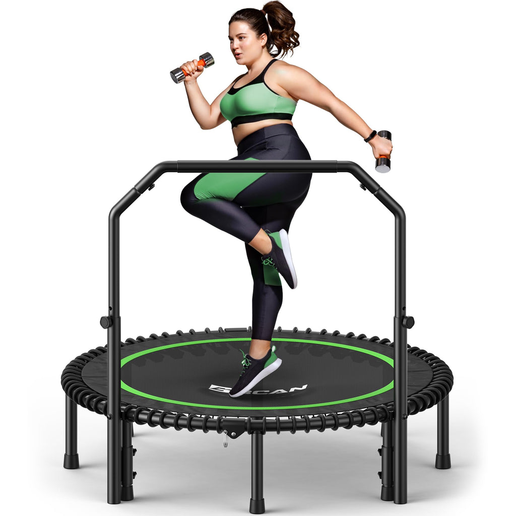 Mini Rebounder Trampoline for Adults with Bar, Fitness Trampoline with Bungees, Adjustable Handle