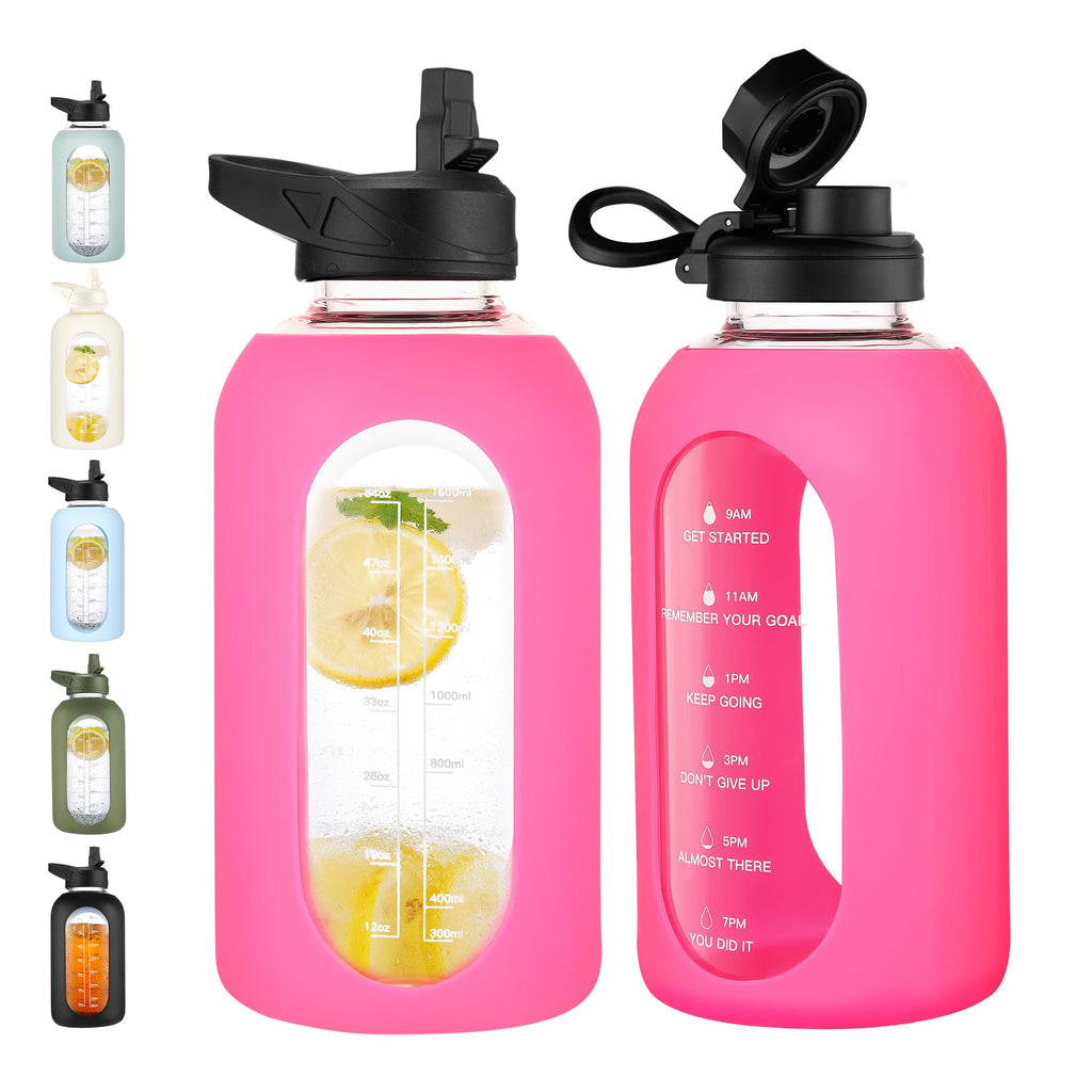 40 oz Glass Water Bottle with Straw and Handle