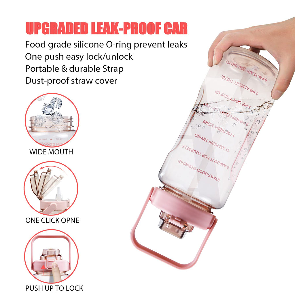 Half Gallon Water Bottle with Sleeve, 64OZ Motivational Water Bottle