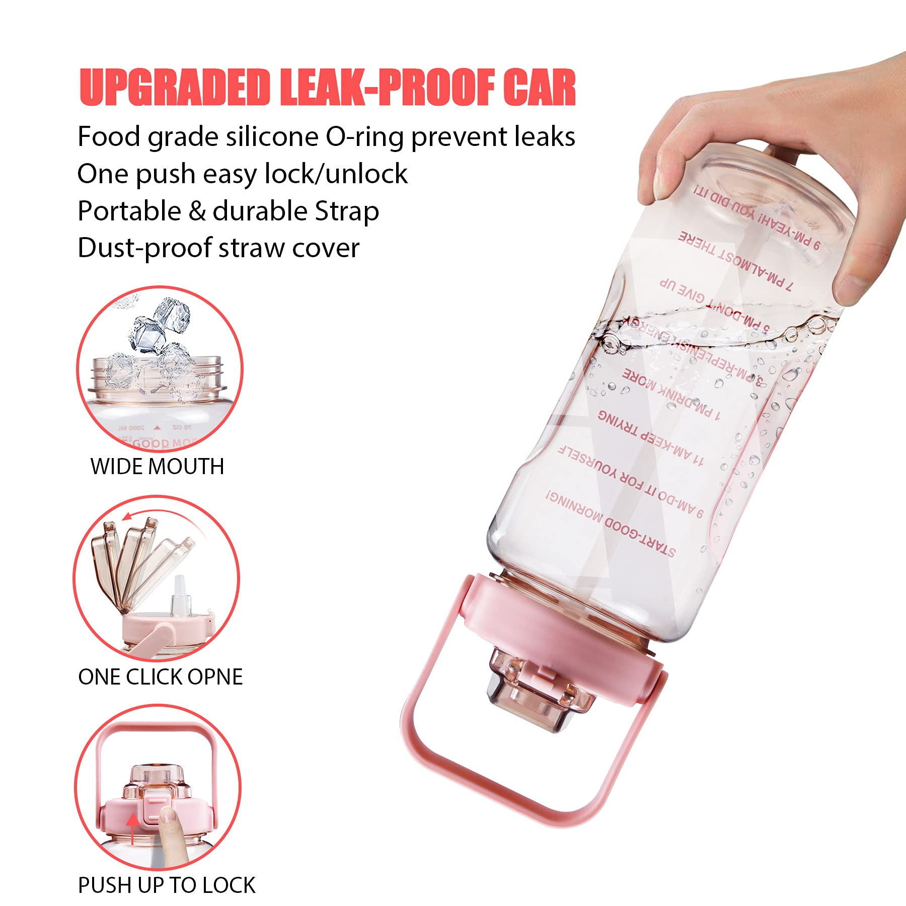 Half Gallon Water Bottle with Sleeve, 64OZ Motivational Water Bottle