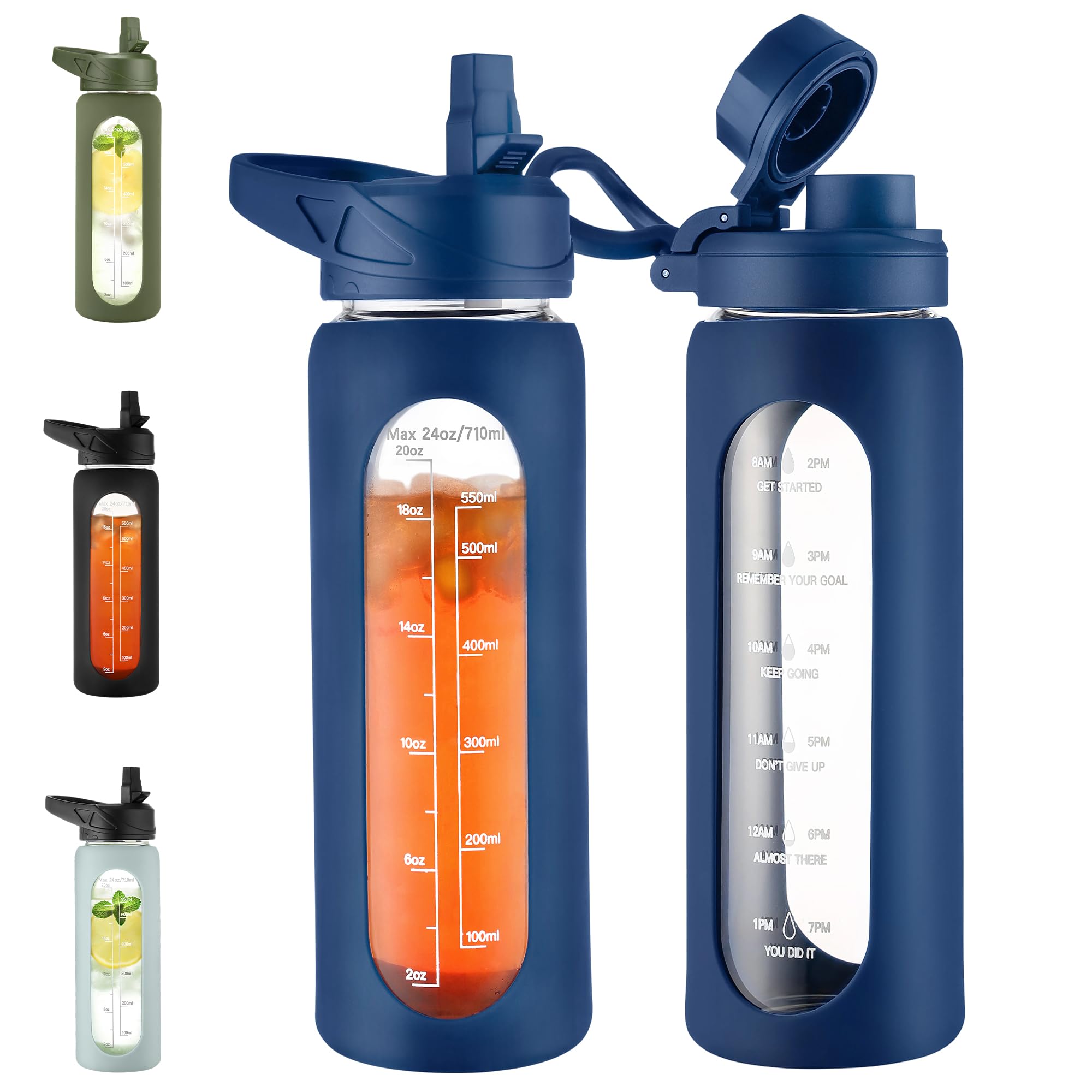 40 oz Glass Water Bottle with Straw and Handle