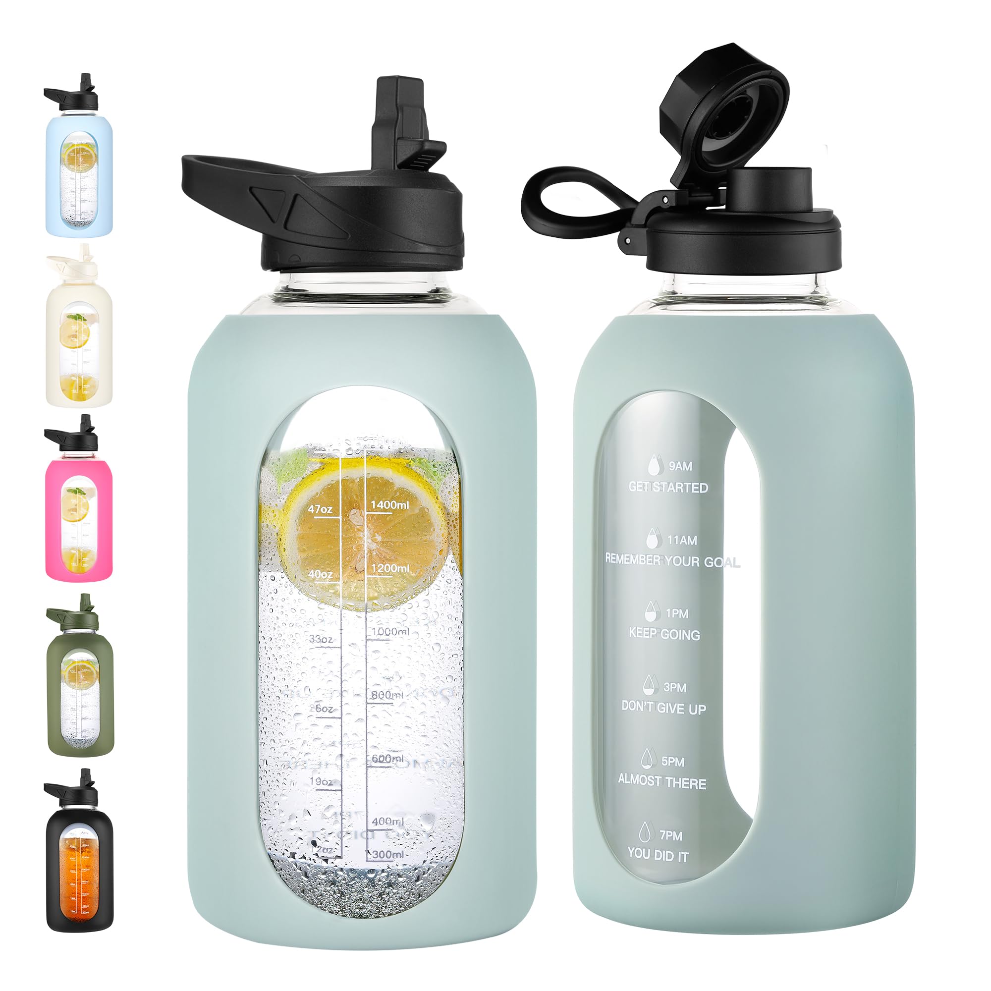 40 oz Glass Water Bottle with Straw and Handle