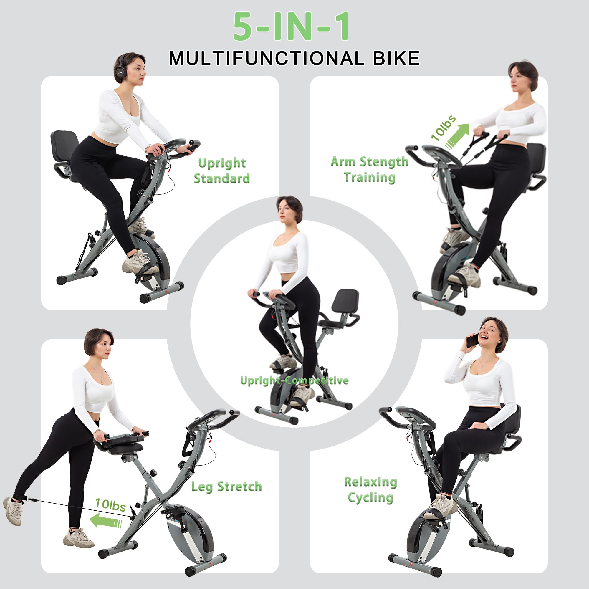 Stationary Exercise Bike for Home Workout, 5 IN 1 Foldable Indoor Cycling Bike
