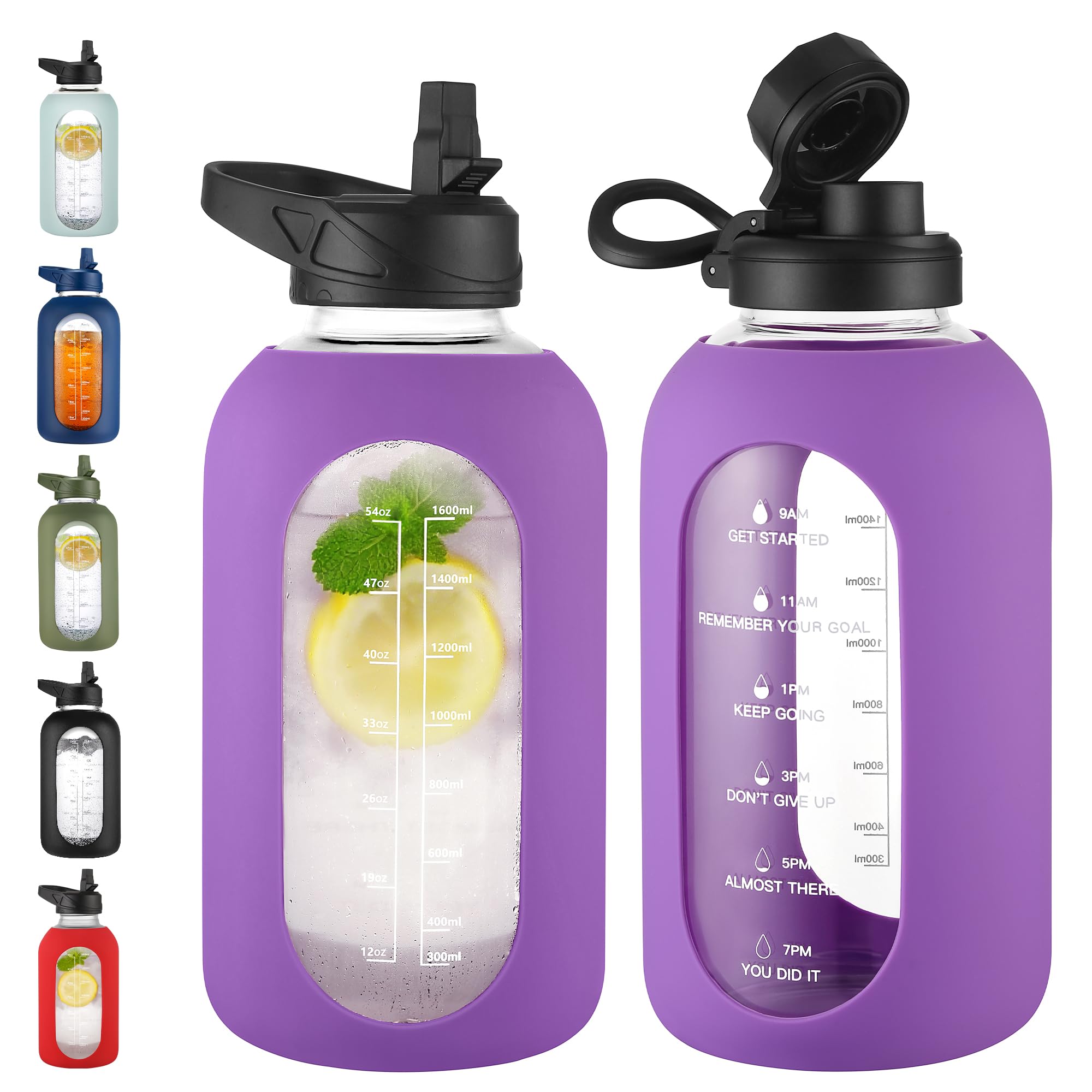 40 oz Glass Water Bottle with Straw and Handle