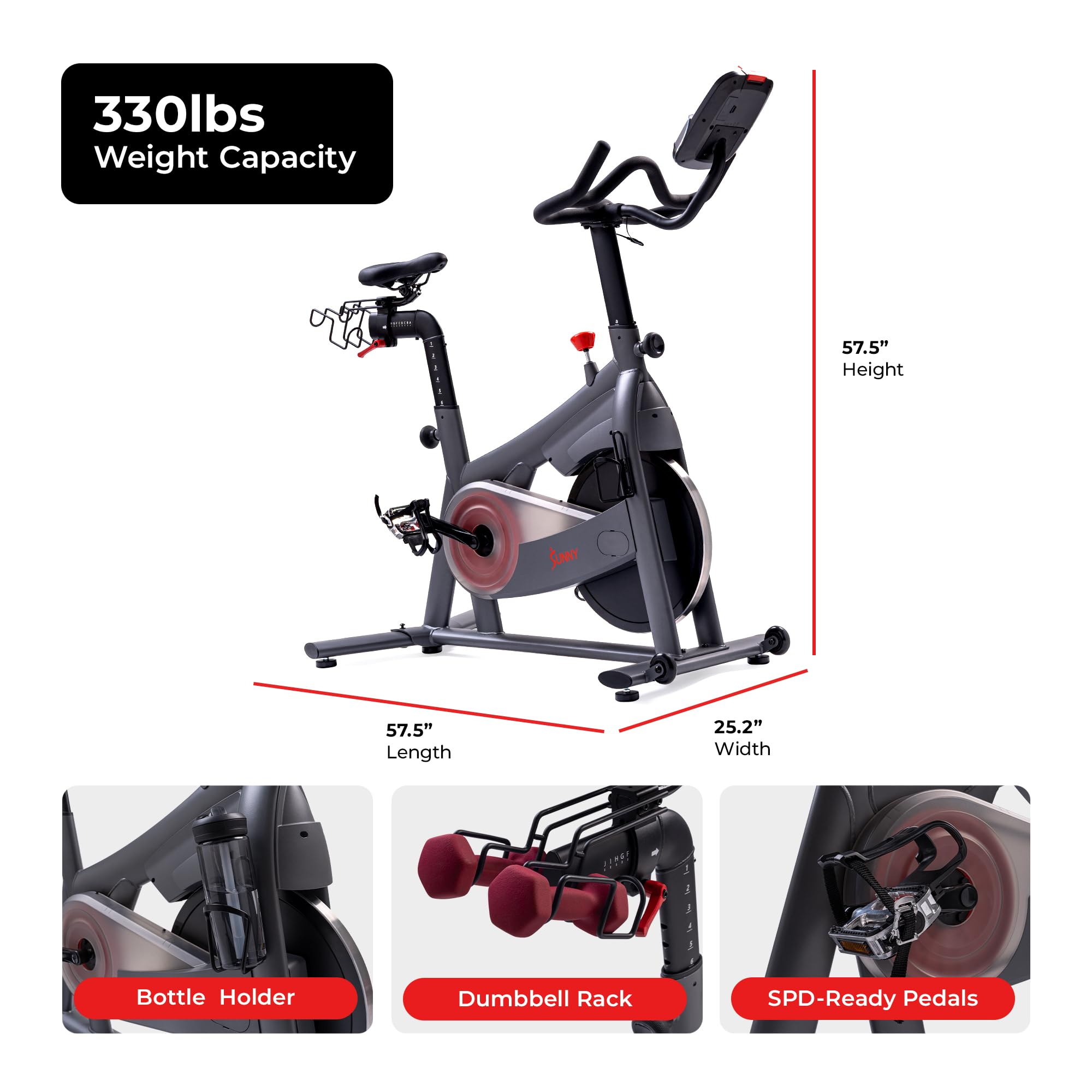 Fitness Smart Magnetic Indoor Cycling Bike, Stationary Exercise Cardio Equipment, Free SunnyFit Training App