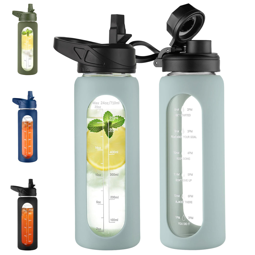 40 oz Glass Water Bottle with Straw and Handle