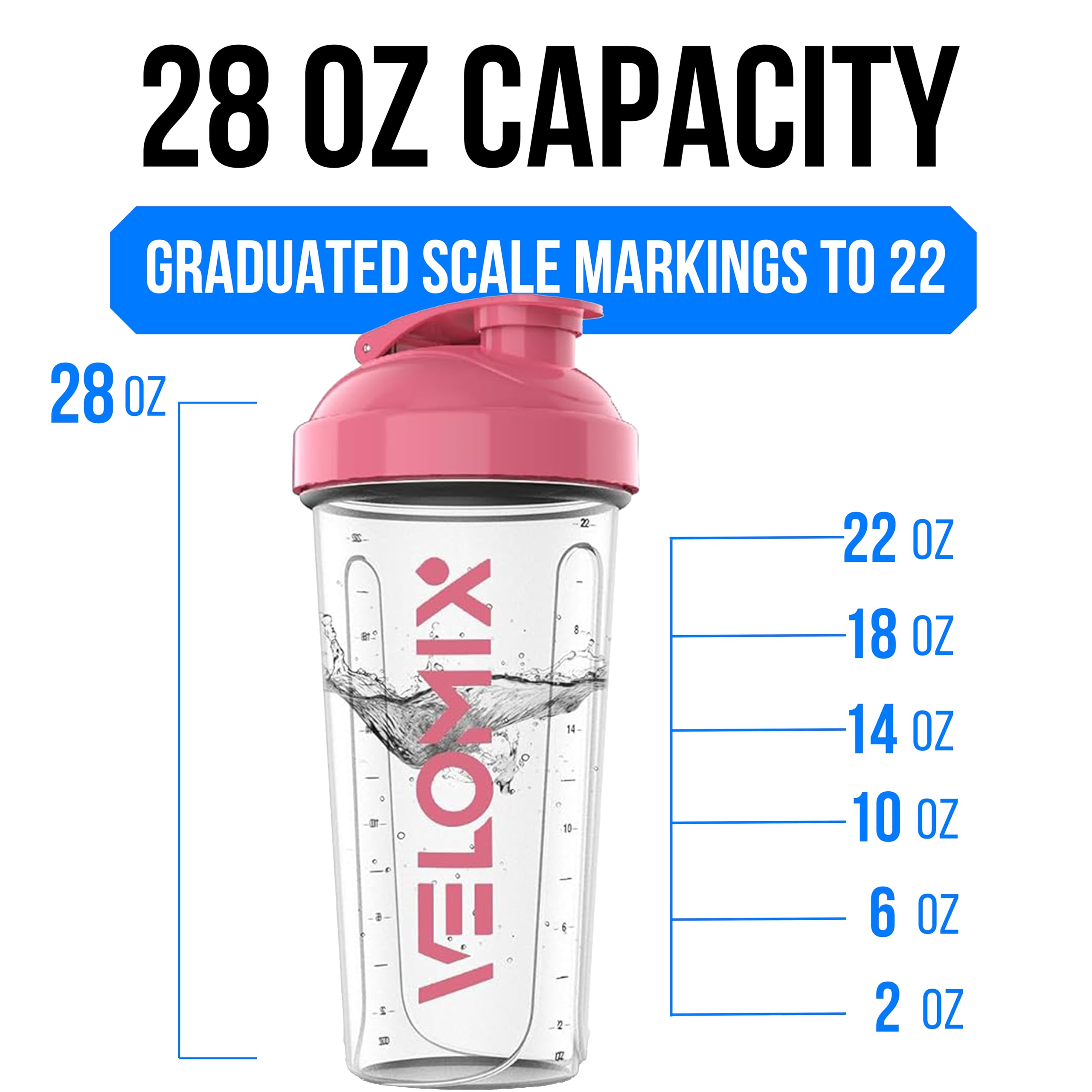 2 Pack- 28 oz Protein Shaker Bottles for Protein Mixes - 2x Wire Whisk | Leak Proof Shaker Cups for Protein Shakes