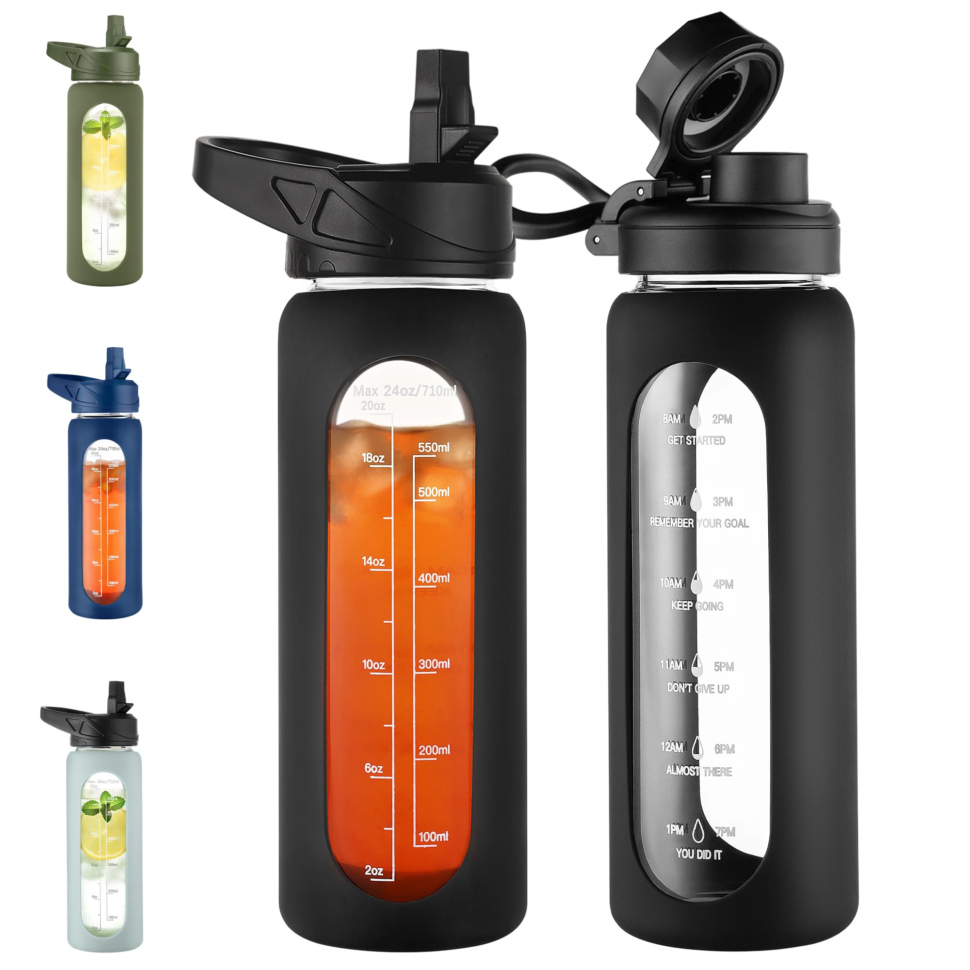 40 oz Glass Water Bottle with Straw and Handle