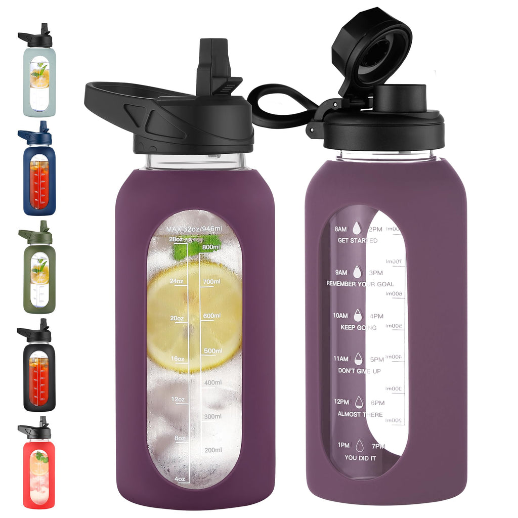 40 oz Glass Water Bottle with Straw and Handle