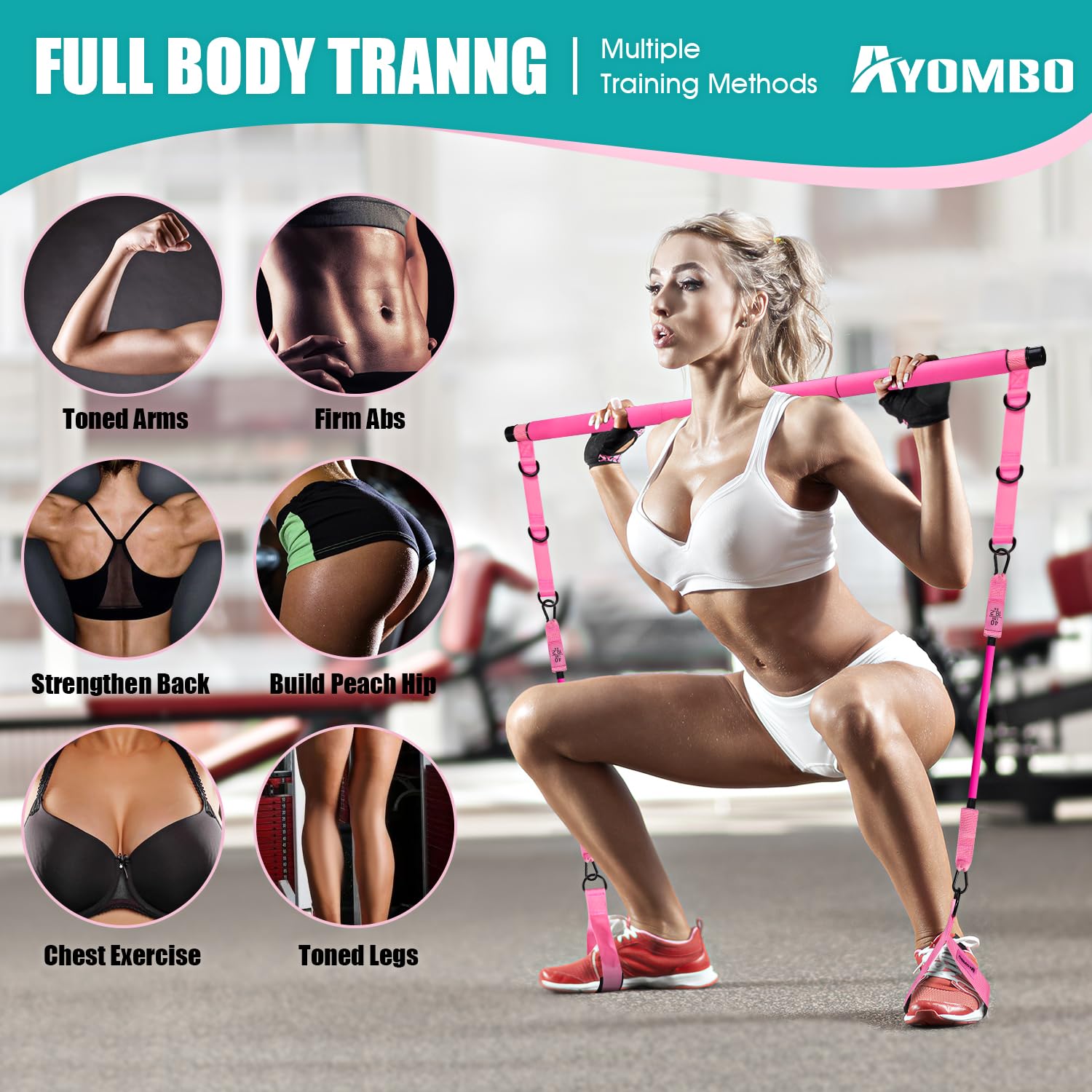 Pilates Bar Kit with Resistance Bands, Pilates Workout Equipment, Adjustable 3-Section Pilates Bar Kit for Women & Men