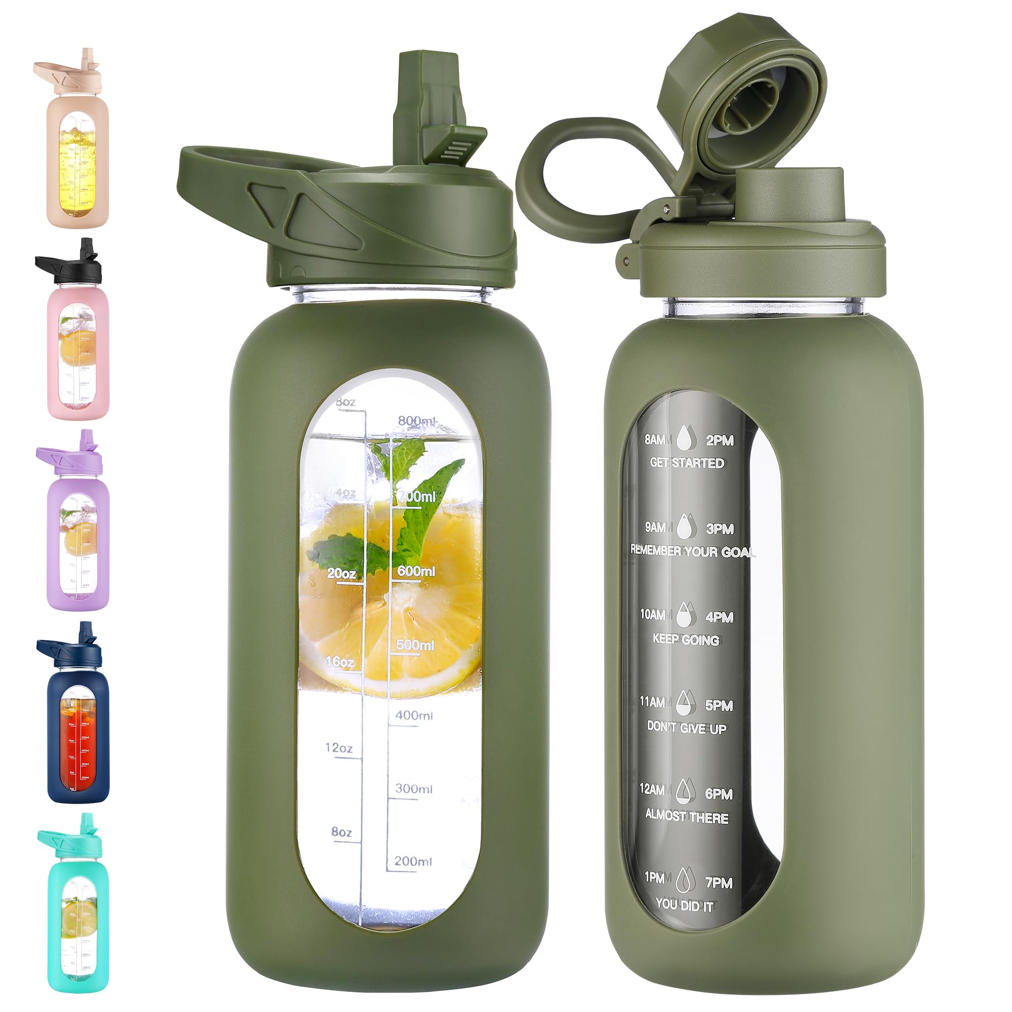 40 oz Glass Water Bottle with Straw and Handle