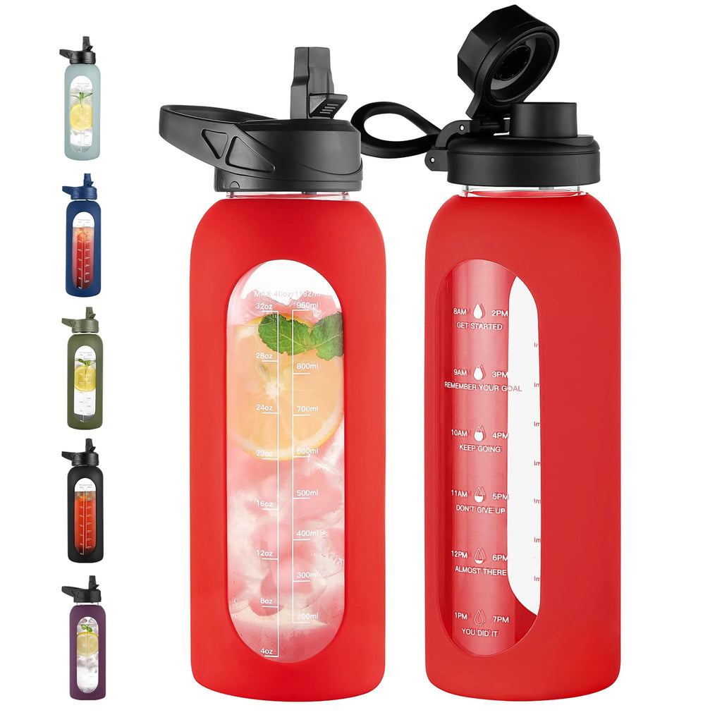 40 oz Glass Water Bottle with Straw and Handle