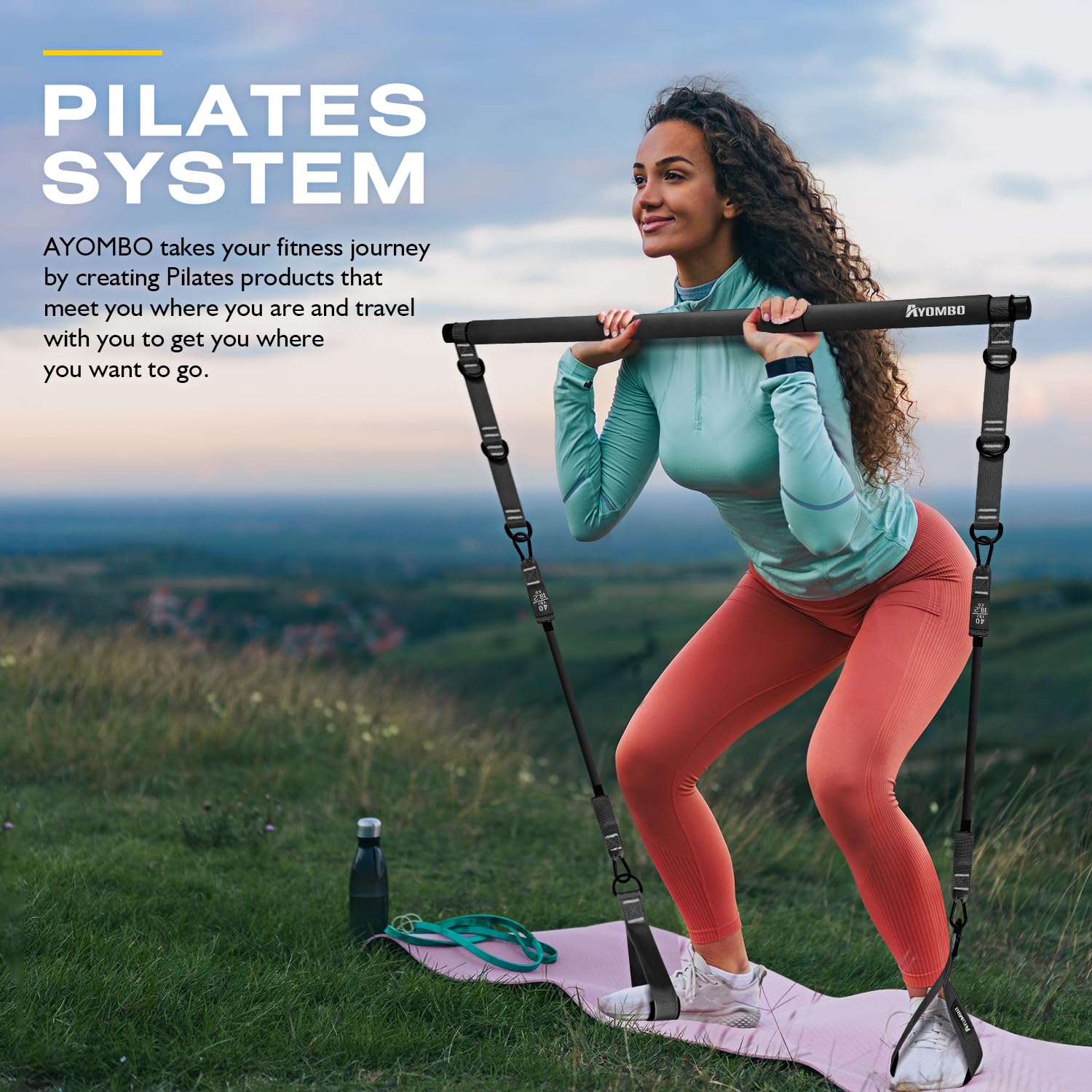 Pilates Bar Kit with Resistance Bands, Pilates Workout Equipment, Adjustable 3-Section Pilates Bar Kit for Women & Men