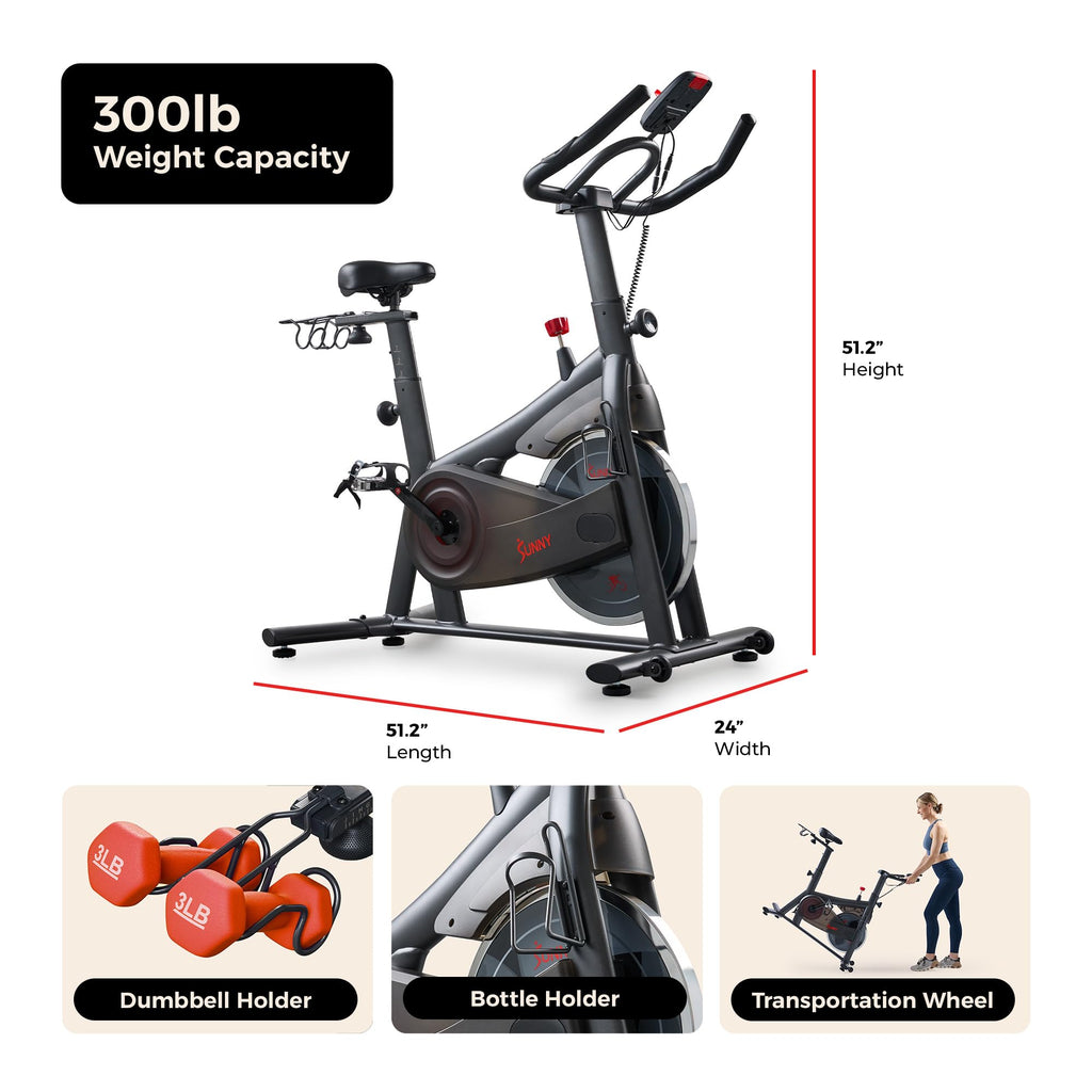 Fitness Smart Magnetic Indoor Cycling Bike, Stationary Exercise Cardio Equipment, Free SunnyFit Training App