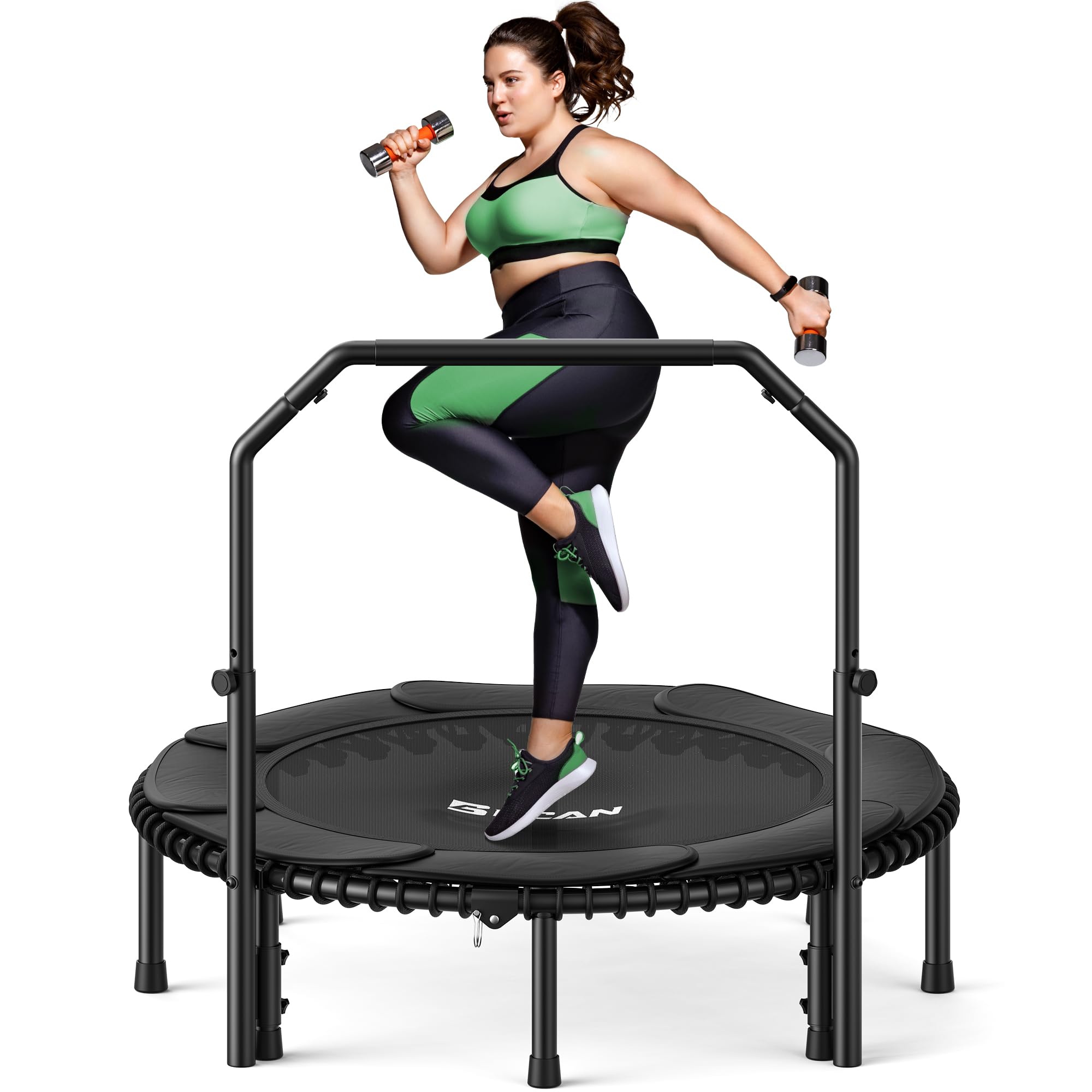 Mini Rebounder Trampoline for Adults with Bar, Fitness Trampoline with Bungees, Adjustable Handle