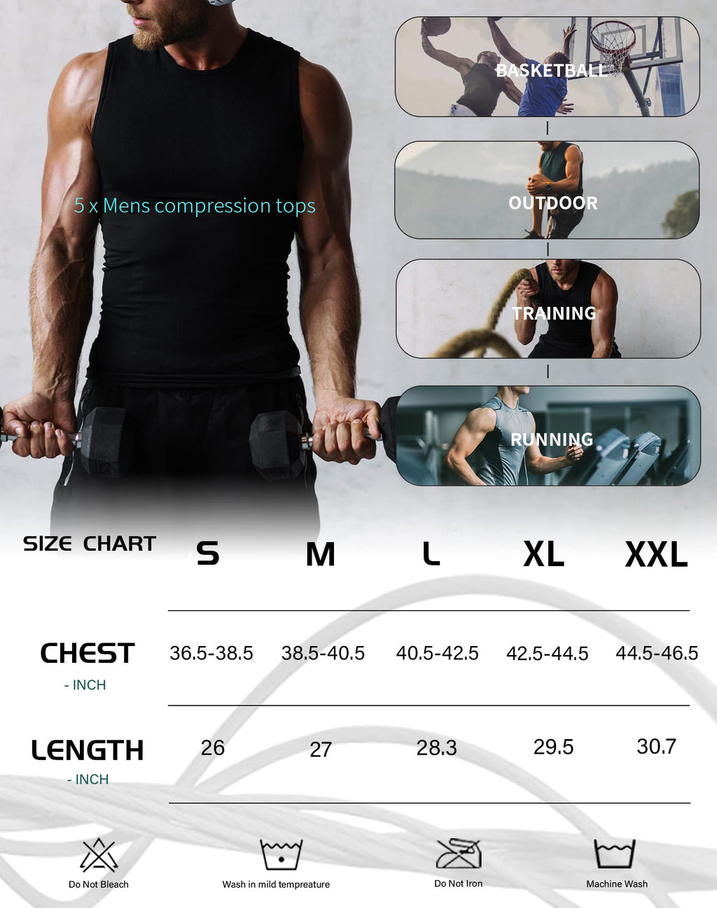 5 Pack Men's Athletic Compression Shirts Sleeveless Workout Tank Top