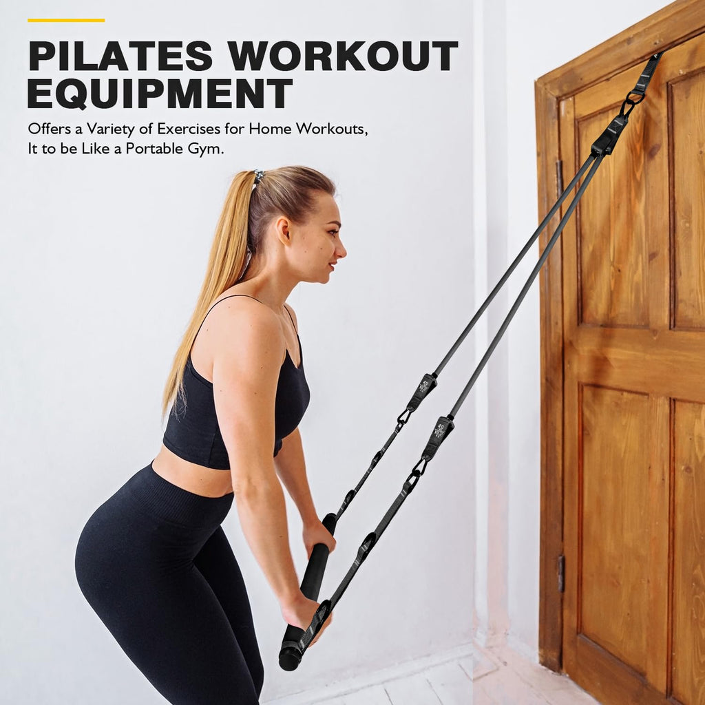 Pilates Bar Kit with Resistance Bands, Pilates Workout Equipment, Adjustable 3-Section Pilates Bar Kit for Women & Men