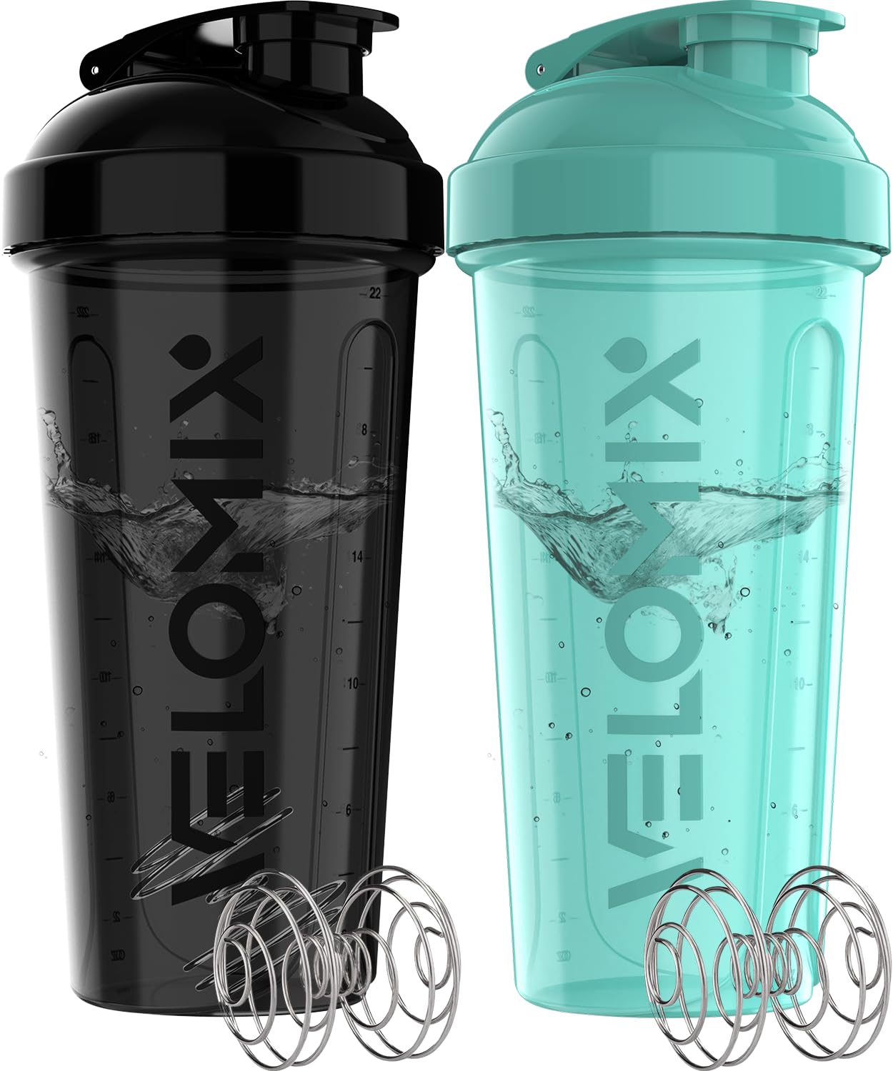 2 Pack- 28 oz Protein Shaker Bottles for Protein Mixes - 2x Wire Whisk | Leak Proof Shaker Cups for Protein Shakes