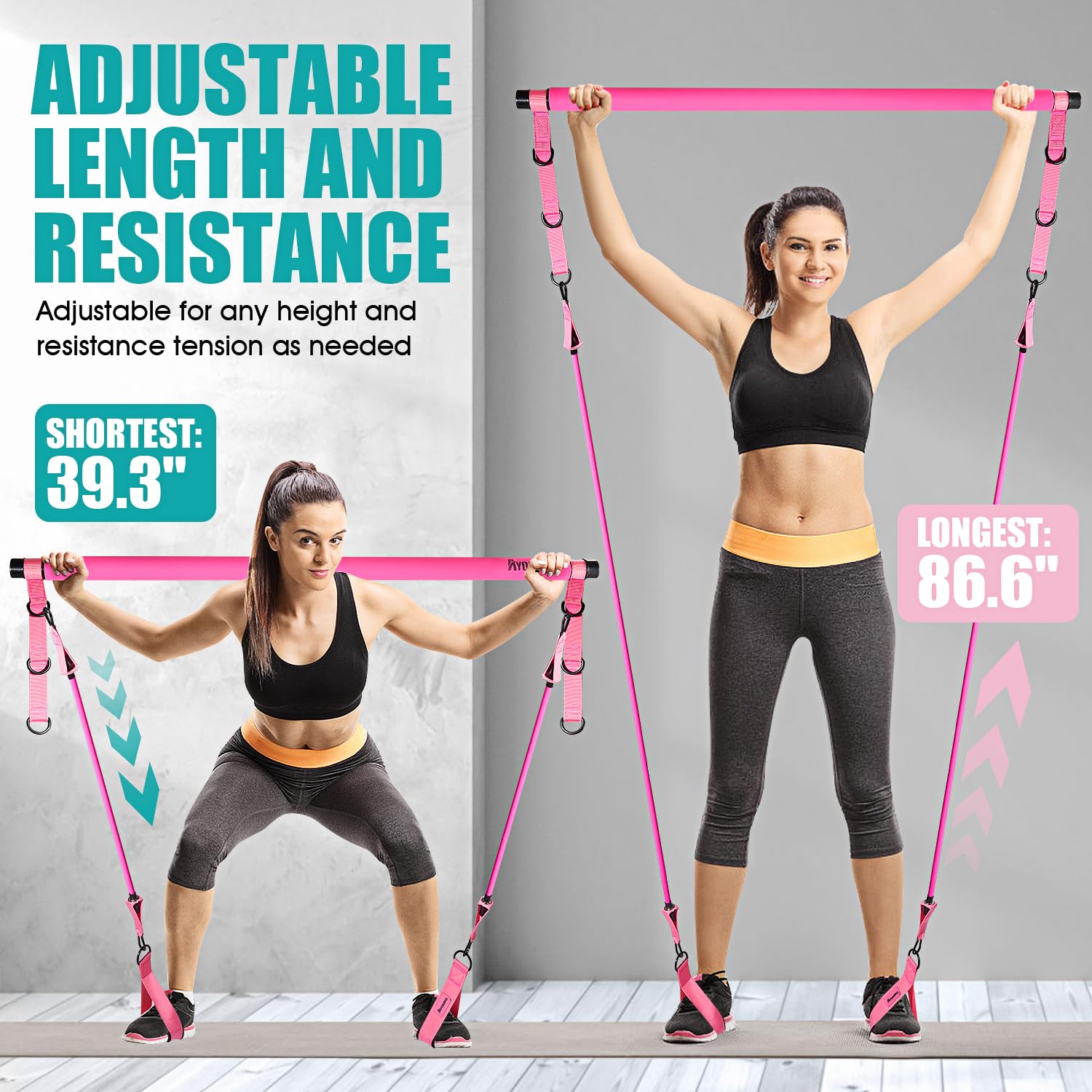 Pilates Bar Kit with Resistance Bands, Pilates Workout Equipment, Adjustable 3-Section Pilates Bar Kit for Women & Men