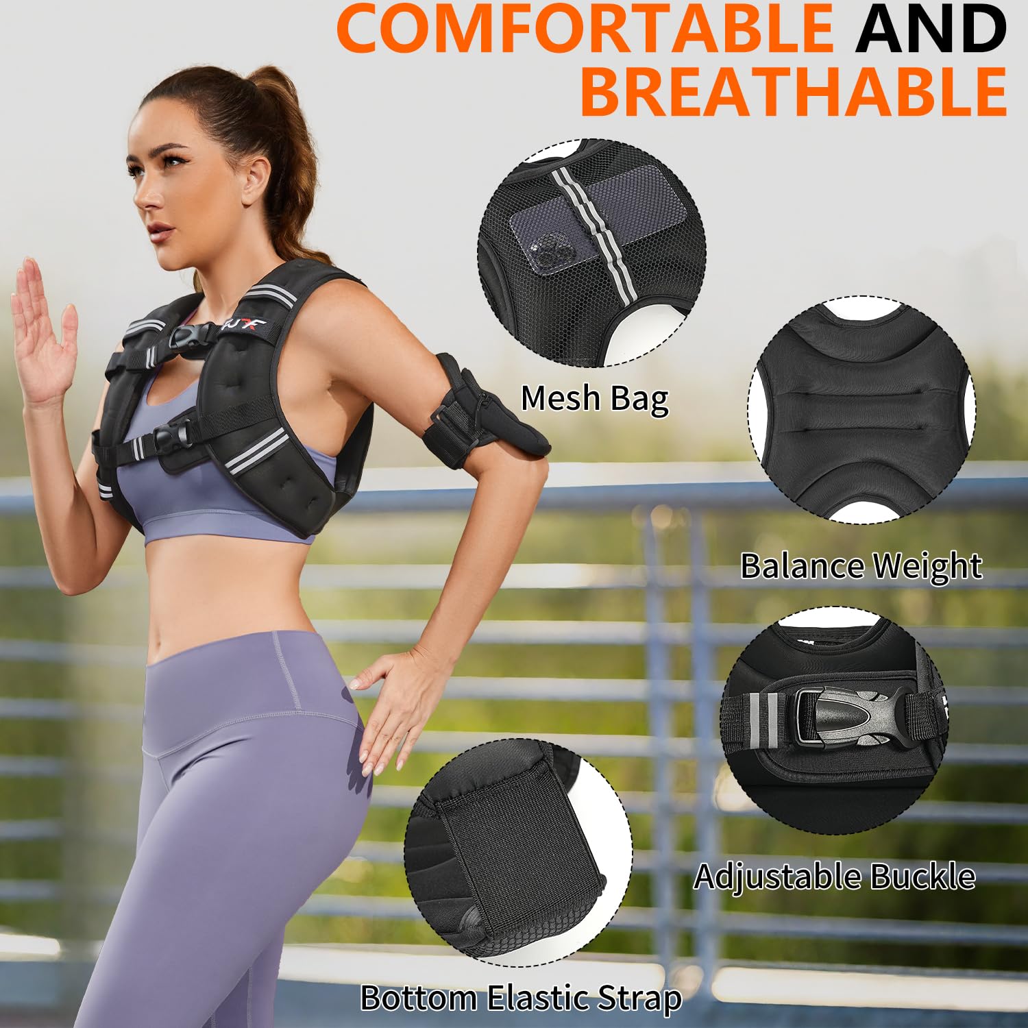 Weighted Vest Woman, Reflective Stripe Body Vest for Workout Running Jogging Fitness