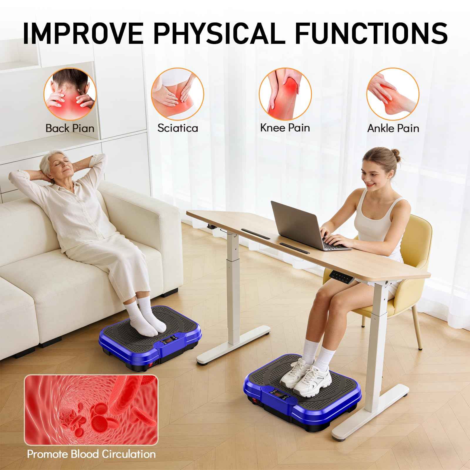 Vibration Plate Exercise Machine, Curved Vibration Plate for Lymphatic Drainage Weight Loss