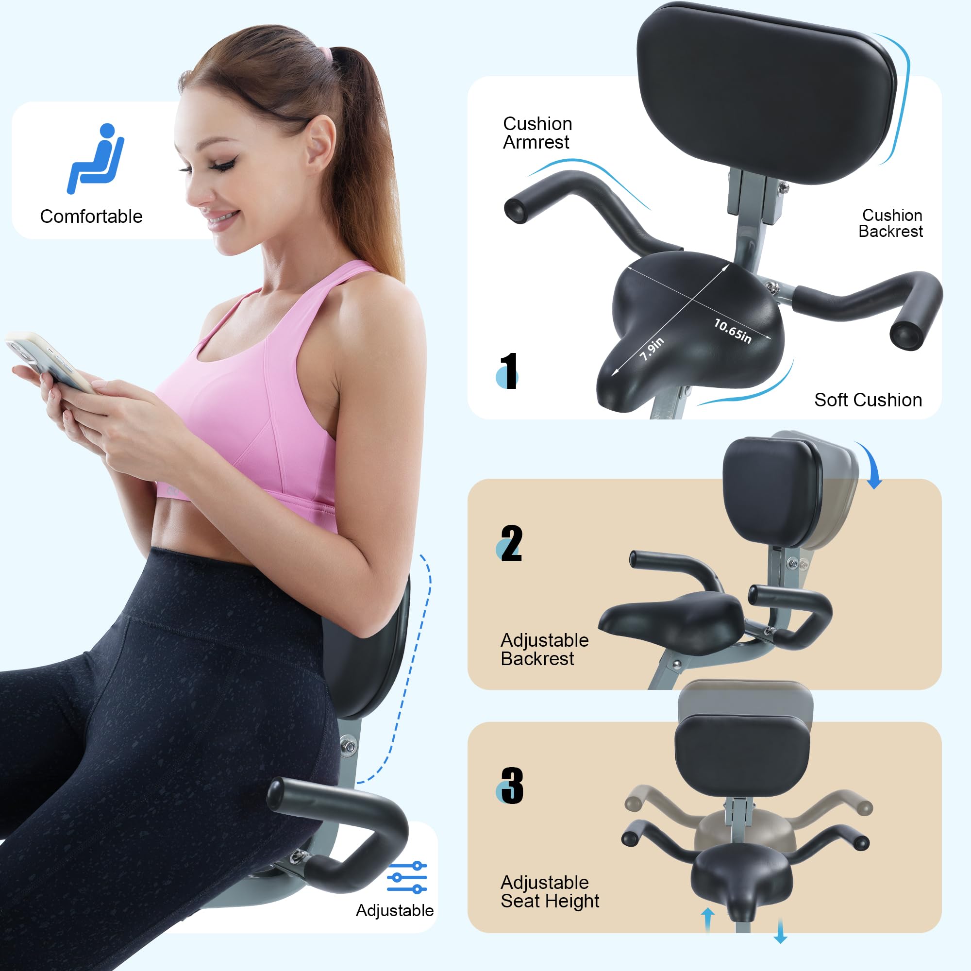 Stationary Exercise Bike for Home Workout, 5 IN 1 Foldable Indoor Cycling Bike