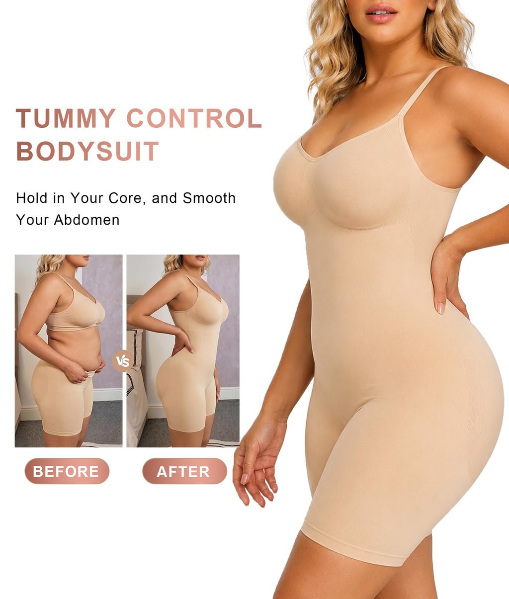 Women Tummy Control Bodysuit Mid Thigh Body Shaper Shorts for a Lifted Look