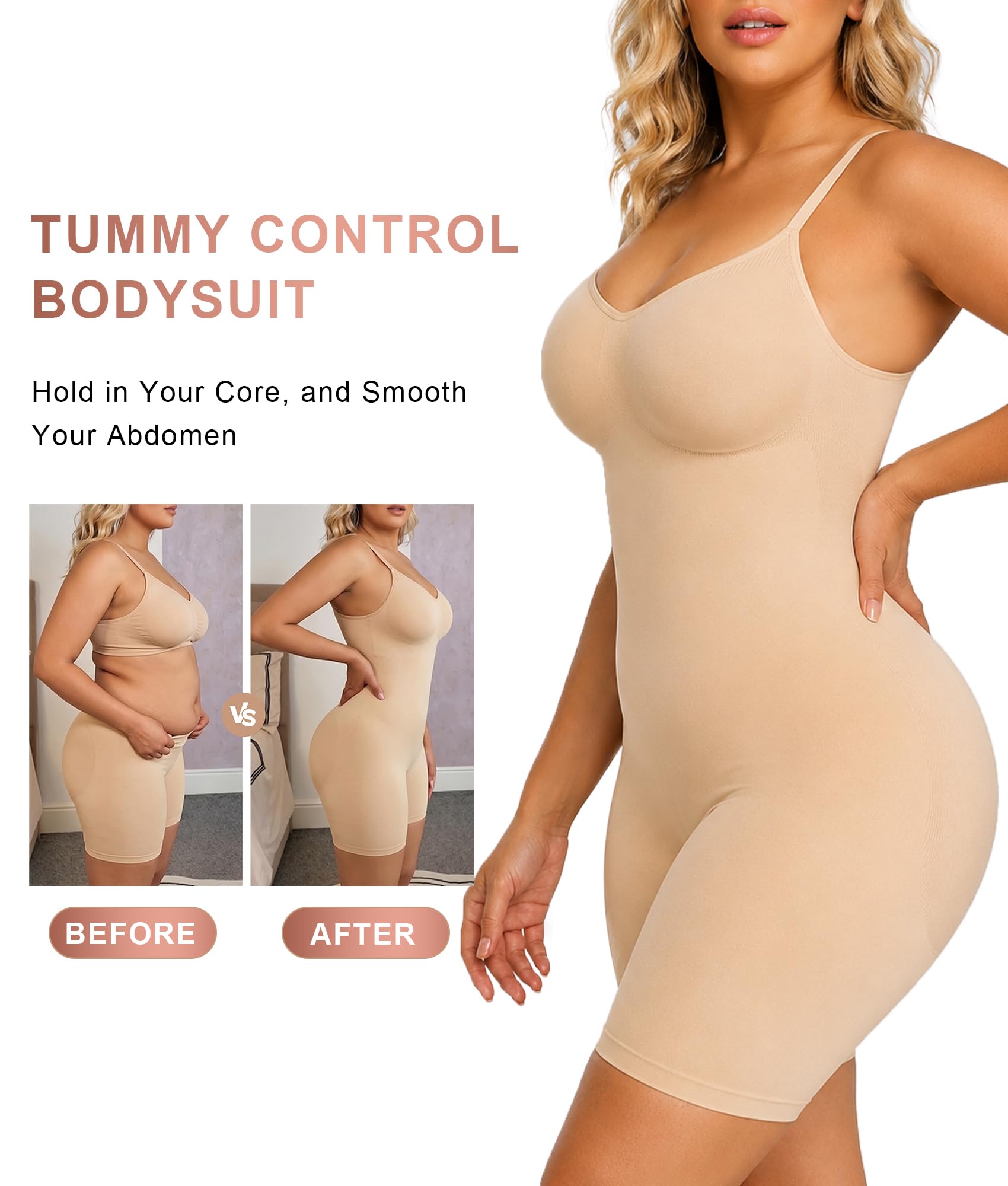 Women Tummy Control Bodysuit Mid Thigh Body Shaper Shorts for a Lifted Look