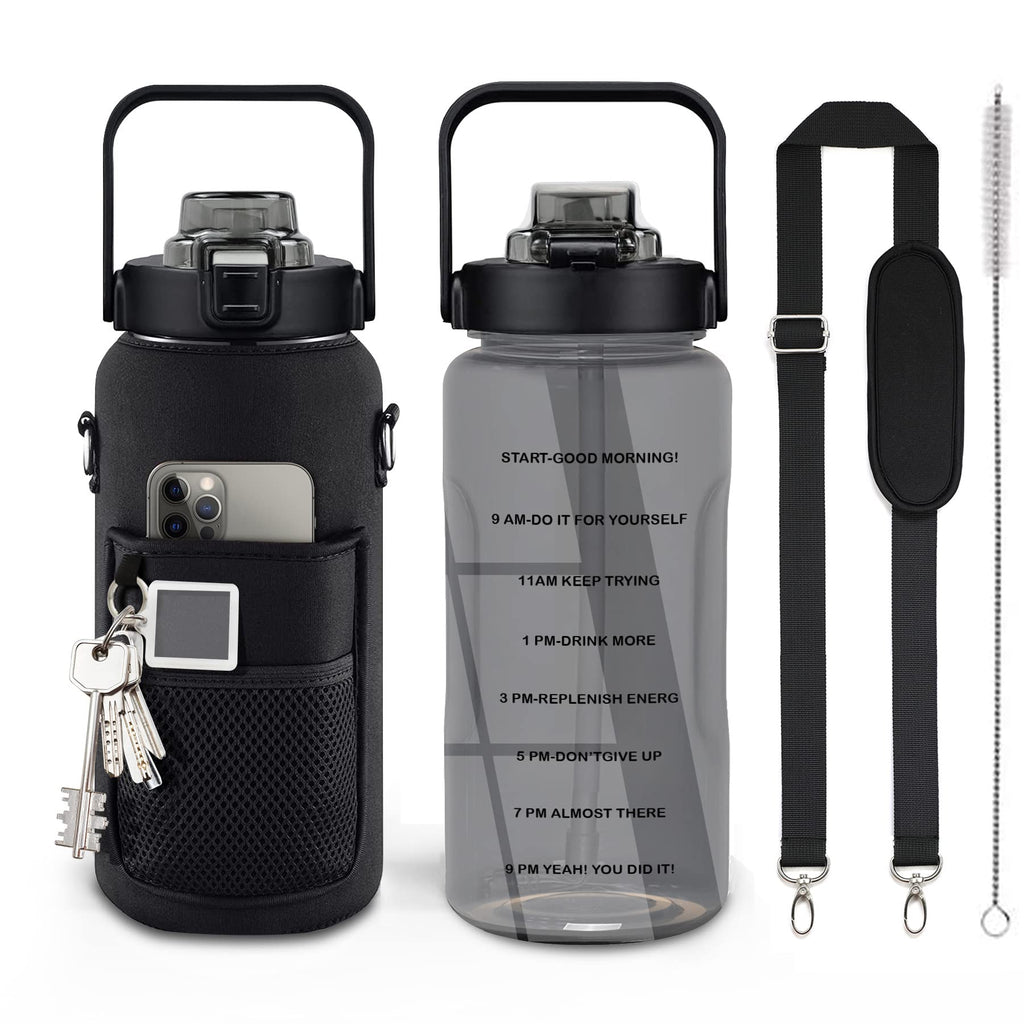 Half Gallon Water Bottle with Sleeve, 64OZ Motivational Water Bottle