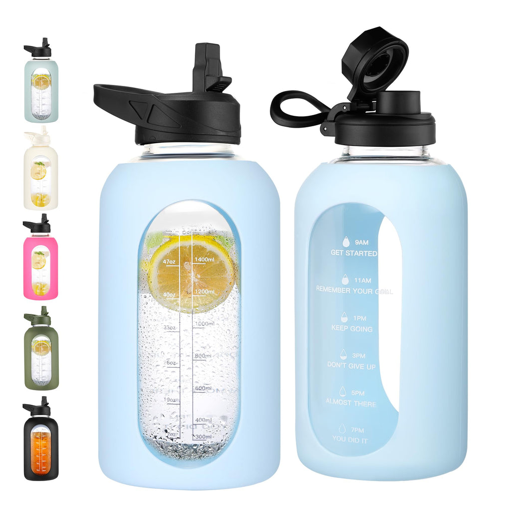 40 oz Glass Water Bottle with Straw and Handle