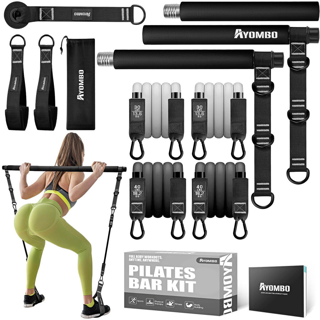 Pilates Bar Kit with Resistance Bands, Pilates Workout Equipment, Adjustable 3-Section Pilates Bar Kit for Women & Men