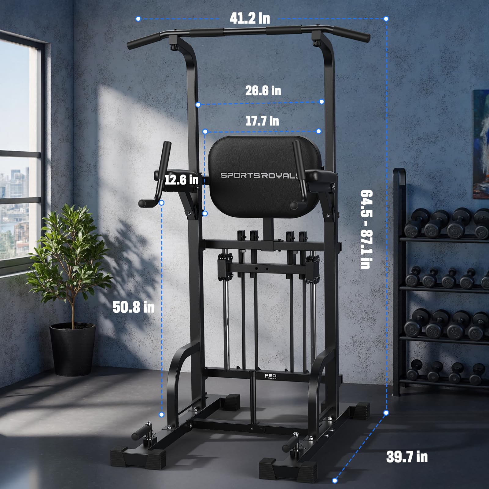 Pull Up Bar Station, 450LBS Stable Pull Up Dip Station for Home Gym Strength Training Equipment | FED Fitness