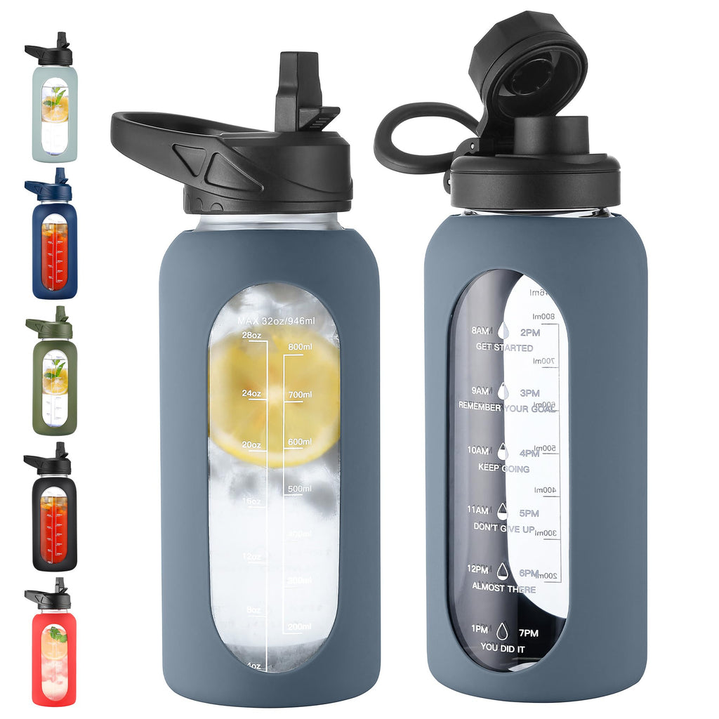 40 oz Glass Water Bottle with Straw and Handle