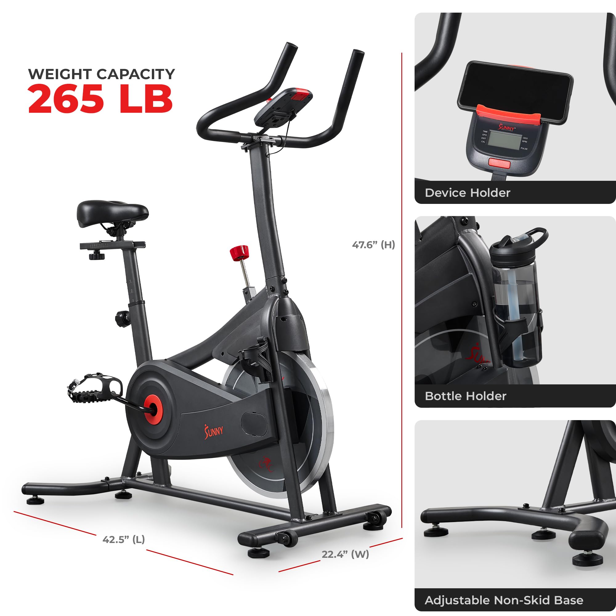 Fitness Smart Magnetic Indoor Cycling Bike, Stationary Exercise Cardio Equipment, Free SunnyFit Training App