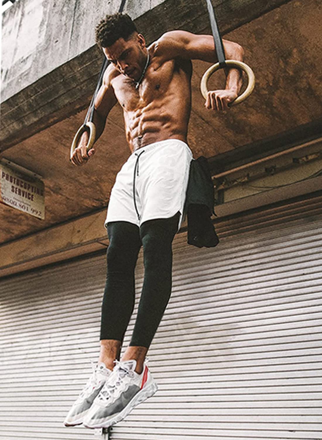 Men's 2 in 1 Running Pants, Gym Workout Compression Pants