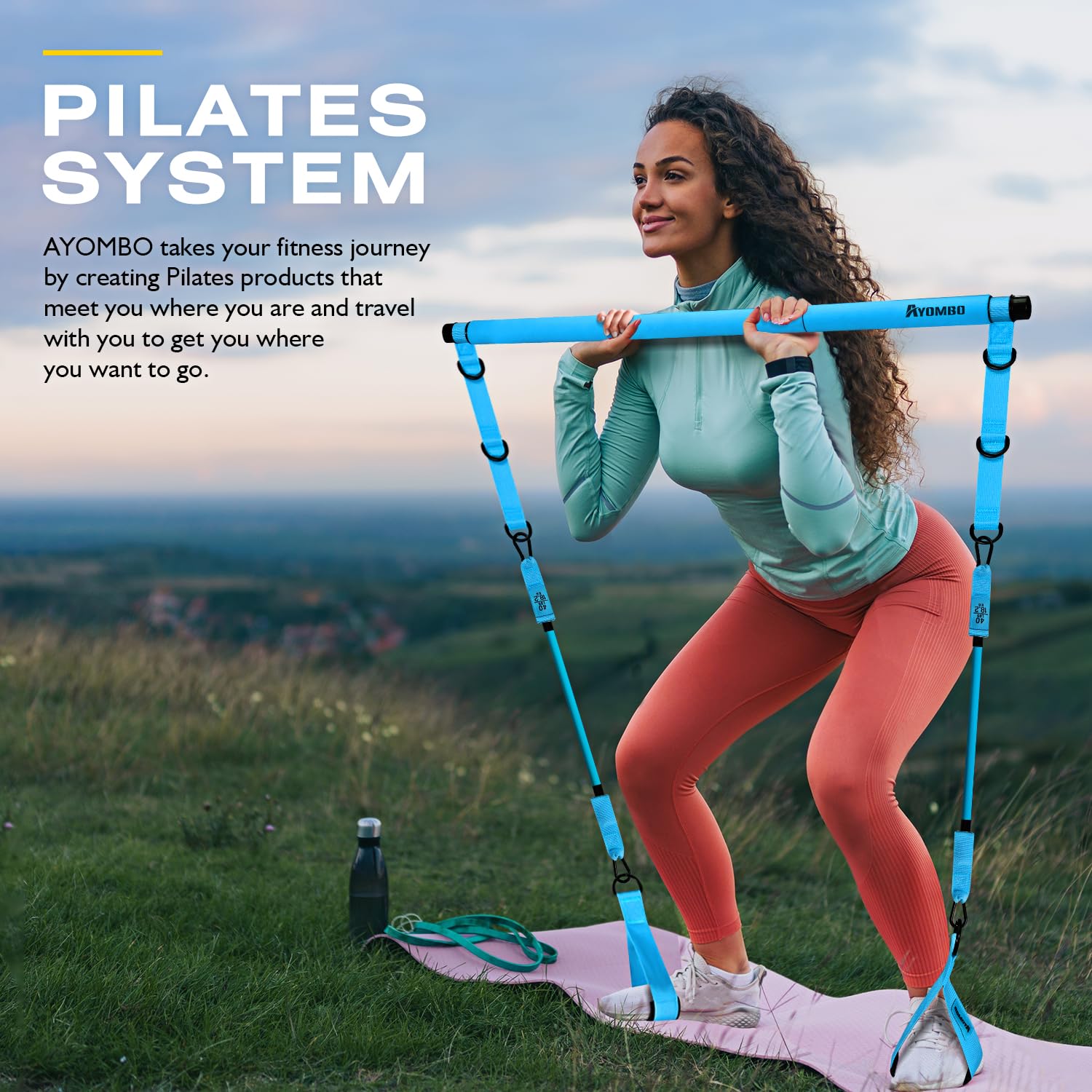 Pilates Bar Kit with Resistance Bands, Pilates Workout Equipment, Adjustable 3-Section Pilates Bar Kit for Women & Men