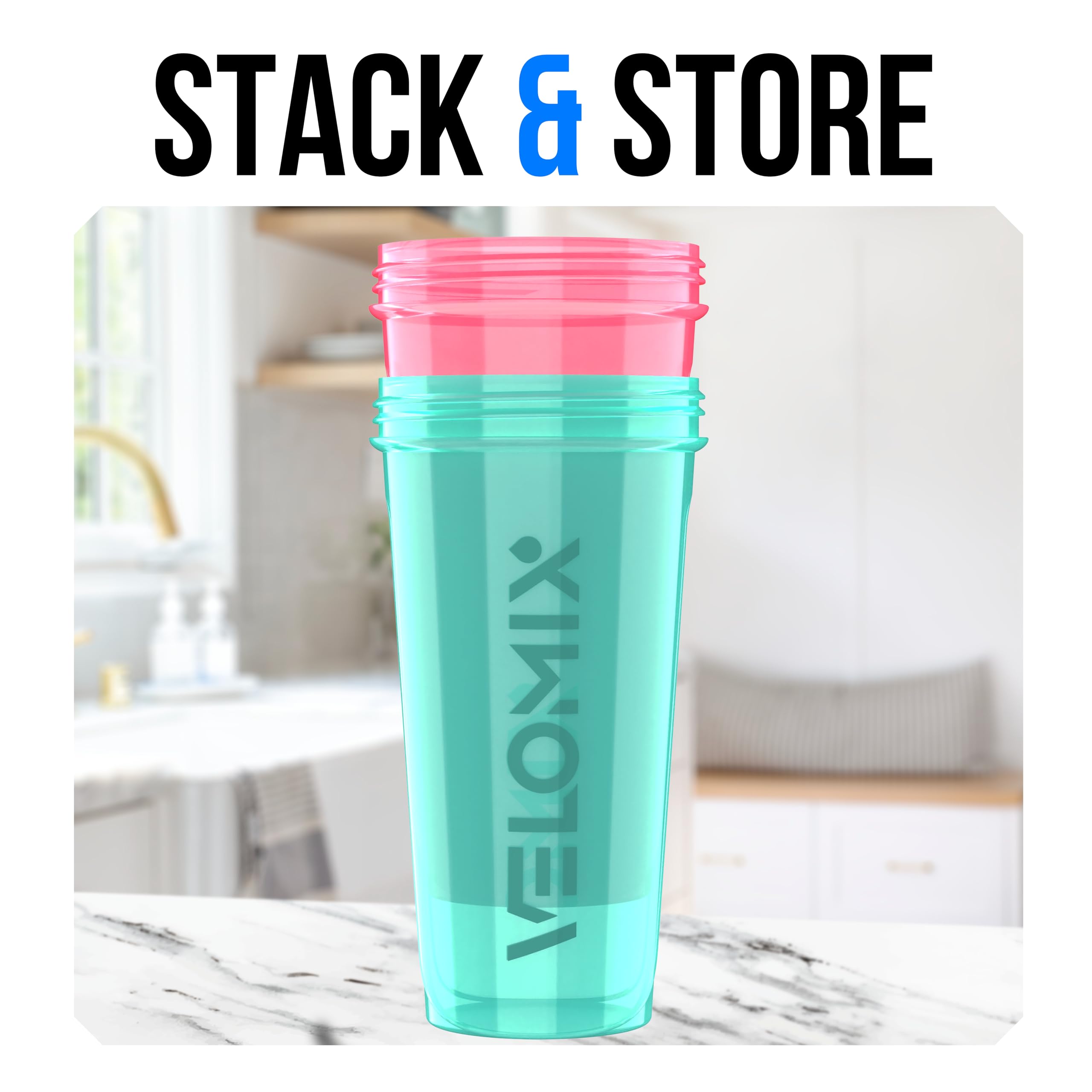 2 Pack- 28 oz Protein Shaker Bottles for Protein Mixes - 2x Wire Whisk | Leak Proof Shaker Cups for Protein Shakes