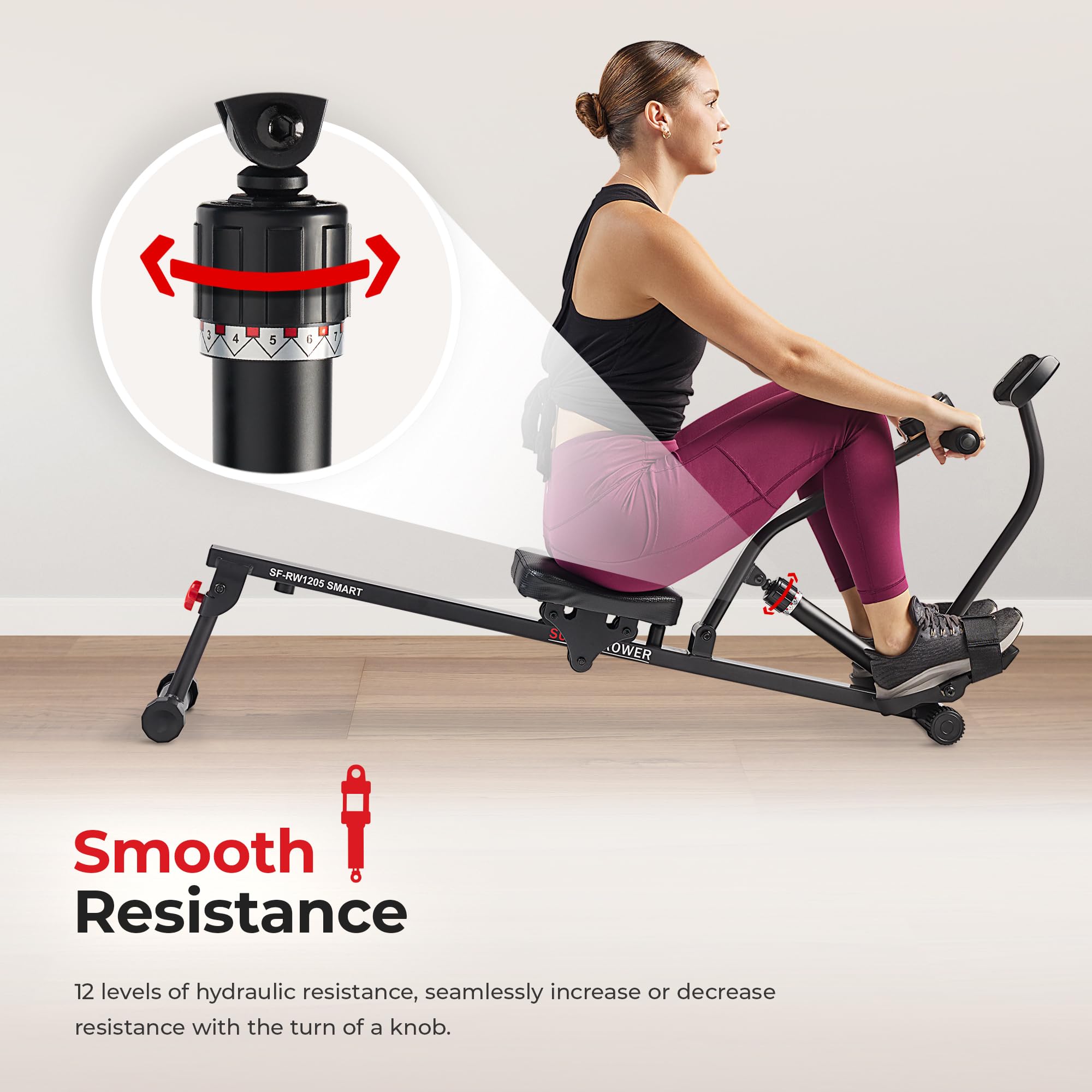 Fitness Compact Adjustable Rowing Machine with 12 Levels of Resistance for Complete Body Workouts