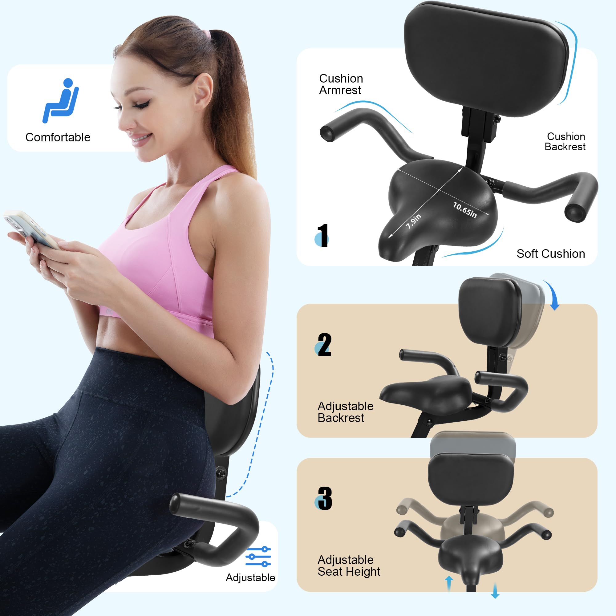 Stationary Exercise Bike for Home Workout, 5 IN 1 Foldable Indoor Cycling Bike