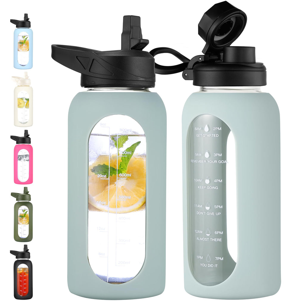 40 oz Glass Water Bottle with Straw and Handle
