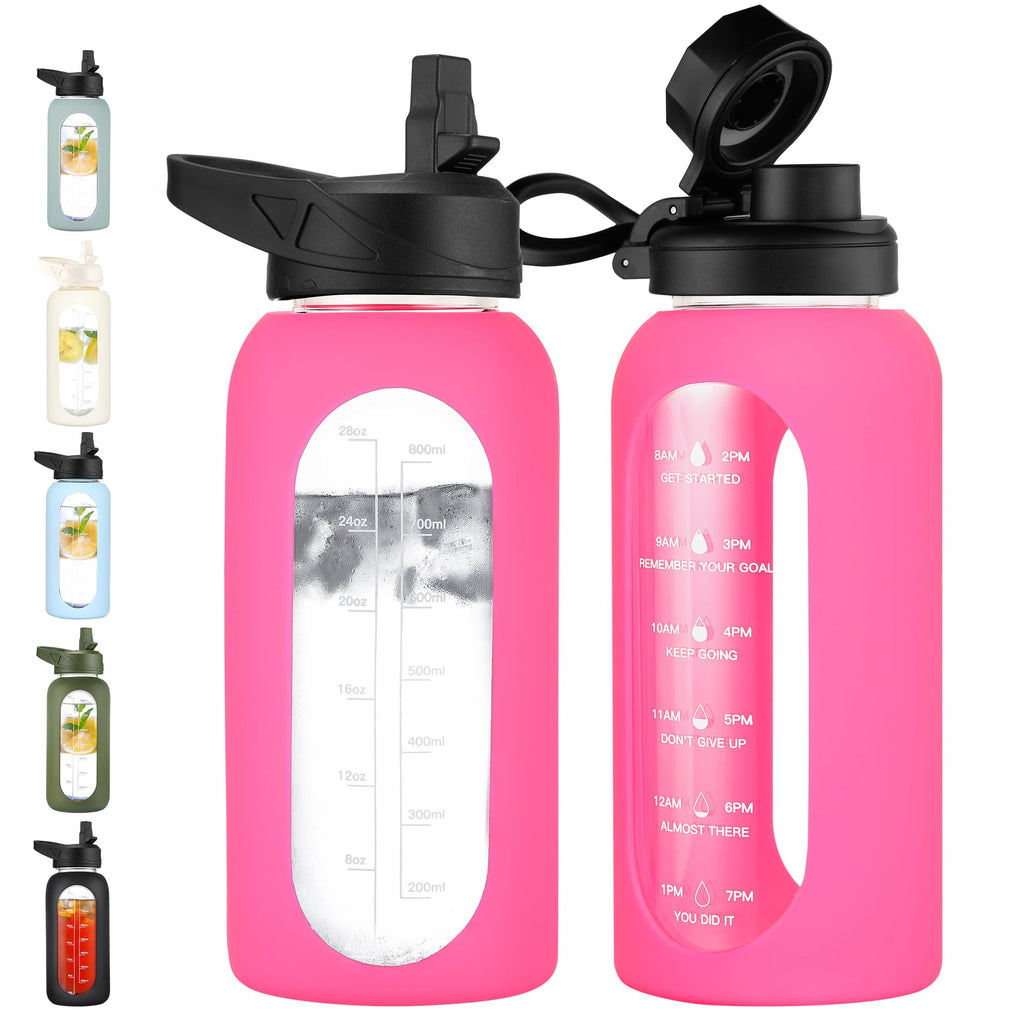 40 oz Glass Water Bottle with Straw and Handle