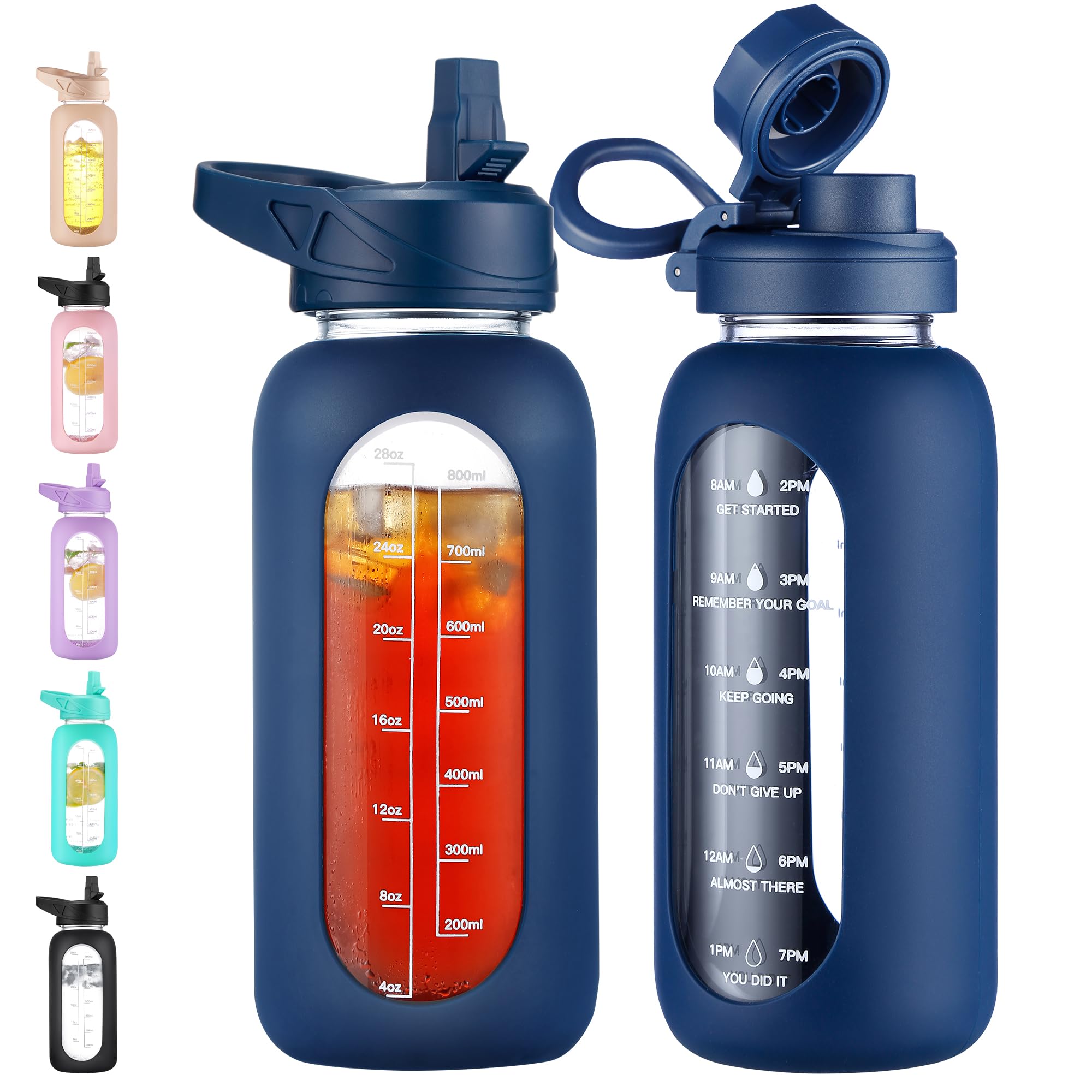40 oz Glass Water Bottle with Straw and Handle
