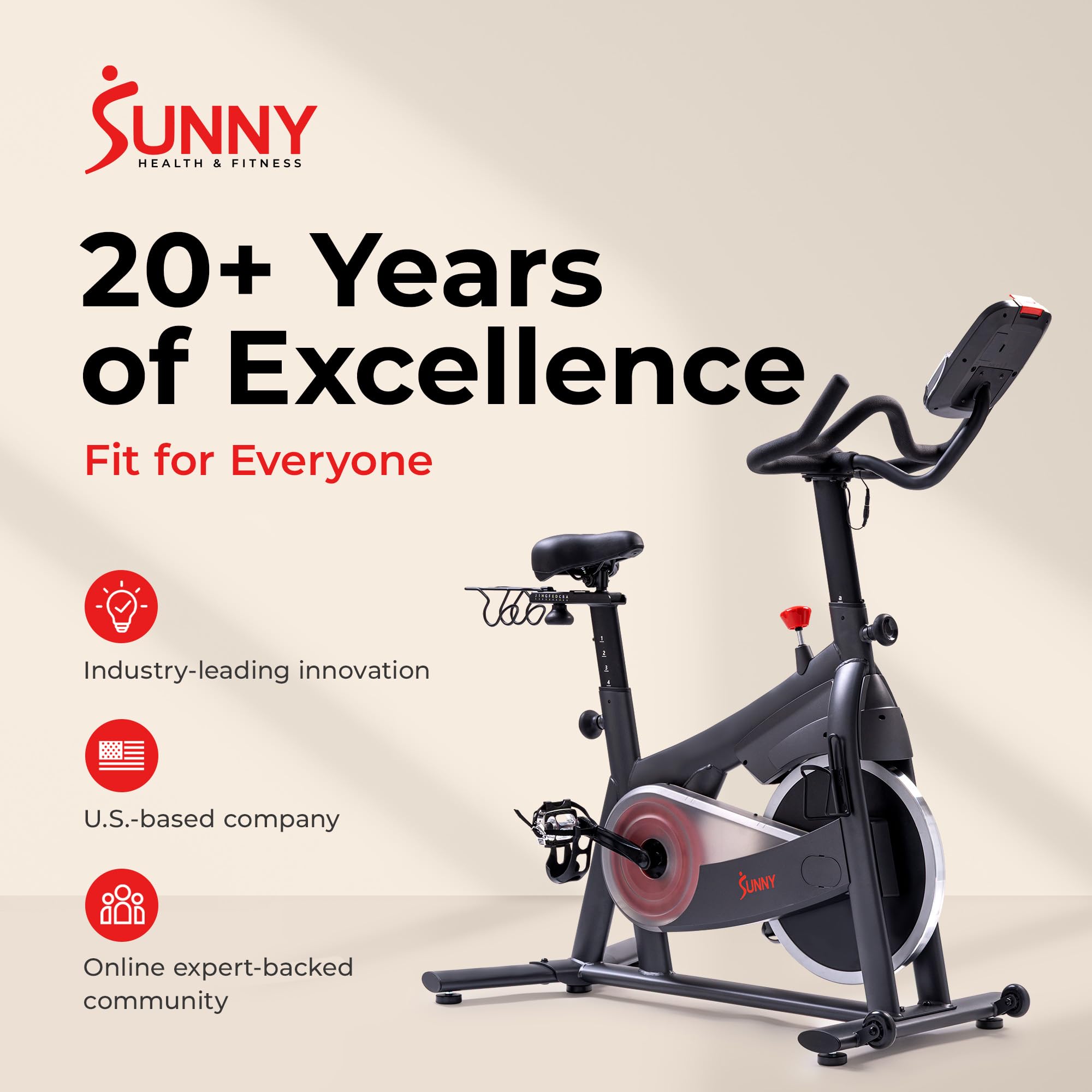 Fitness Smart Magnetic Indoor Cycling Bike, Stationary Exercise Cardio Equipment, Free SunnyFit Training App