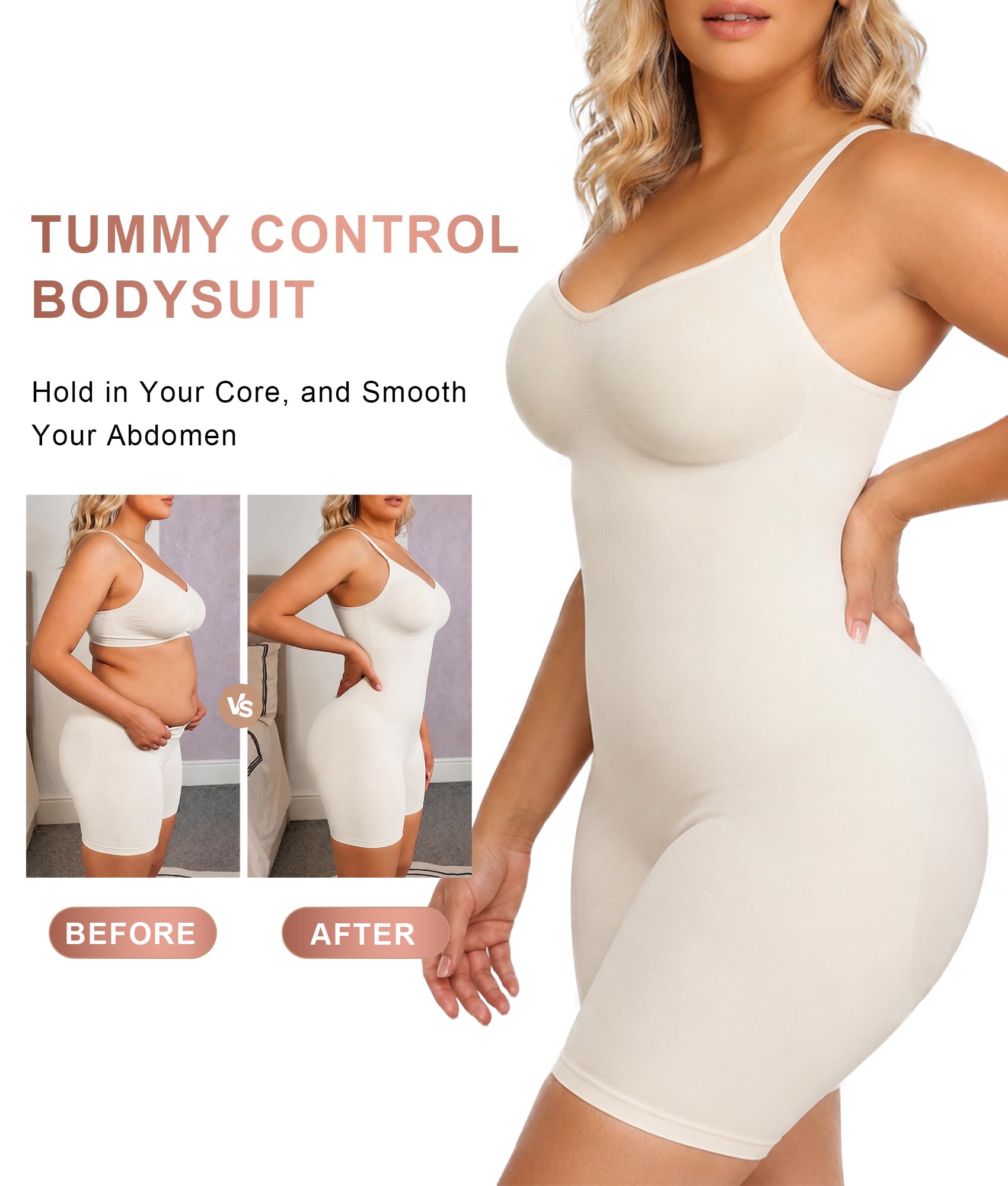 Women Tummy Control Bodysuit Mid Thigh Body Shaper Shorts for a Lifted Look