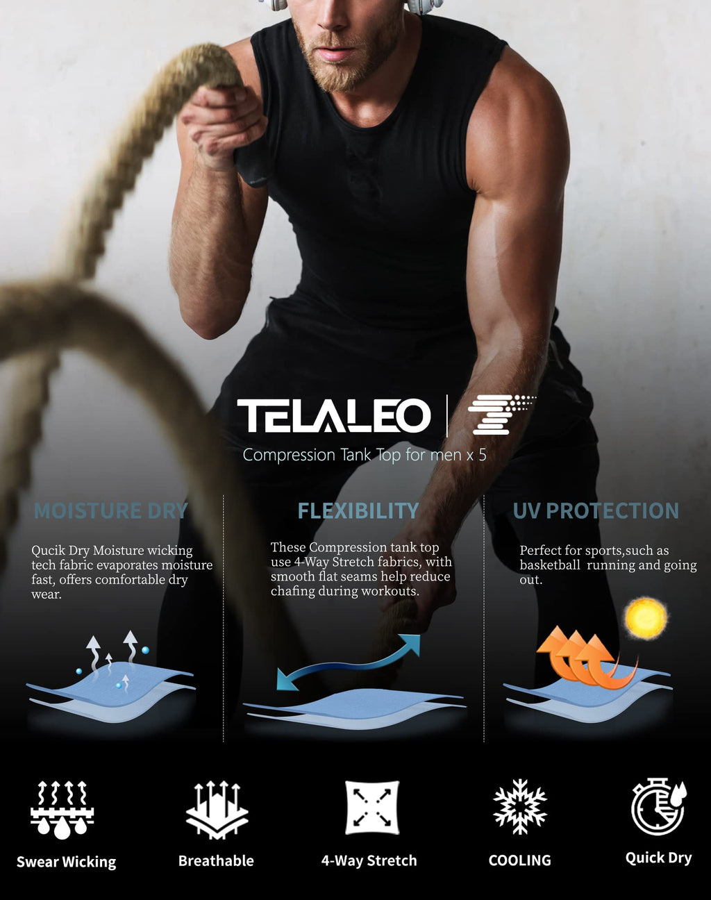 5 Pack Men's Athletic Compression Shirts Sleeveless Workout Tank Top