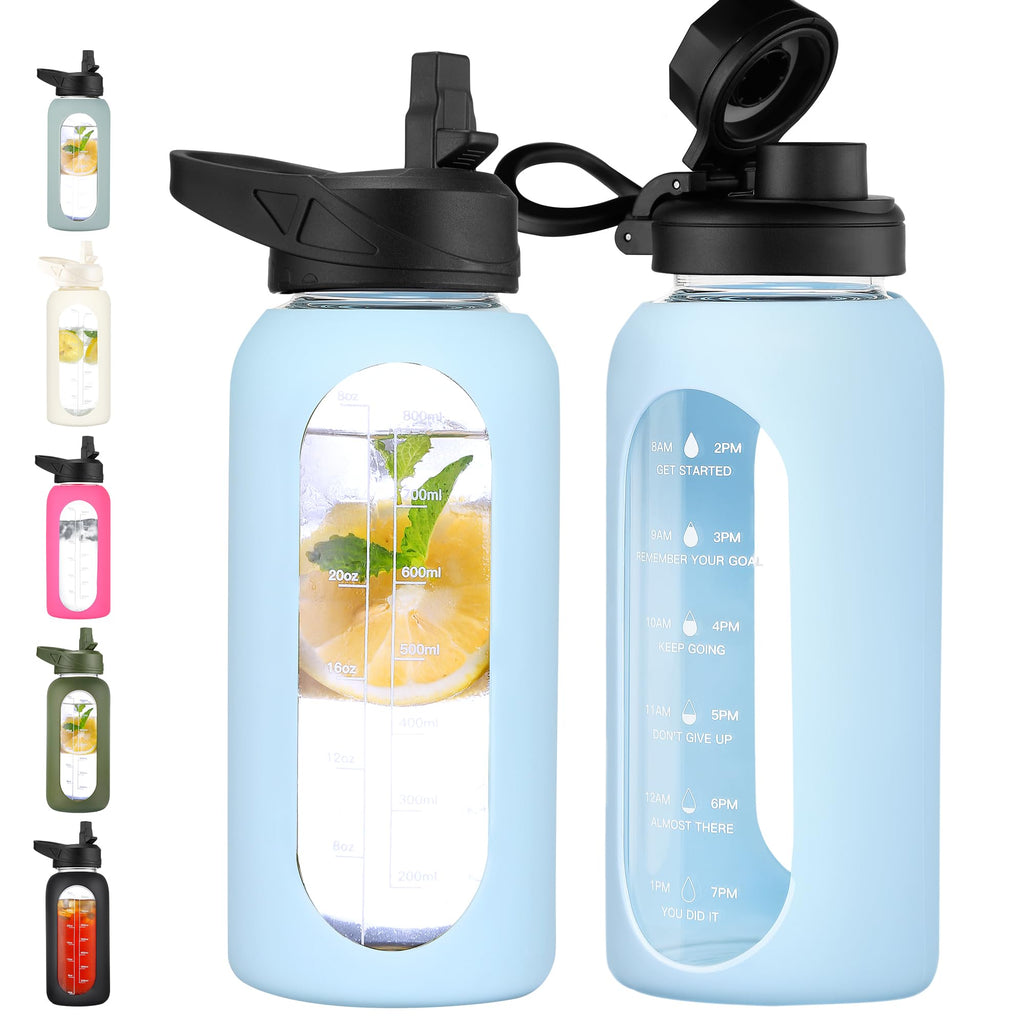 40 oz Glass Water Bottle with Straw and Handle