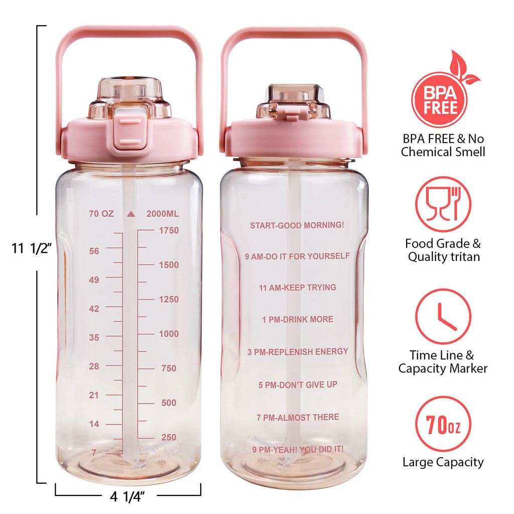 Half Gallon Water Bottle with Sleeve, 64OZ Motivational Water Bottle